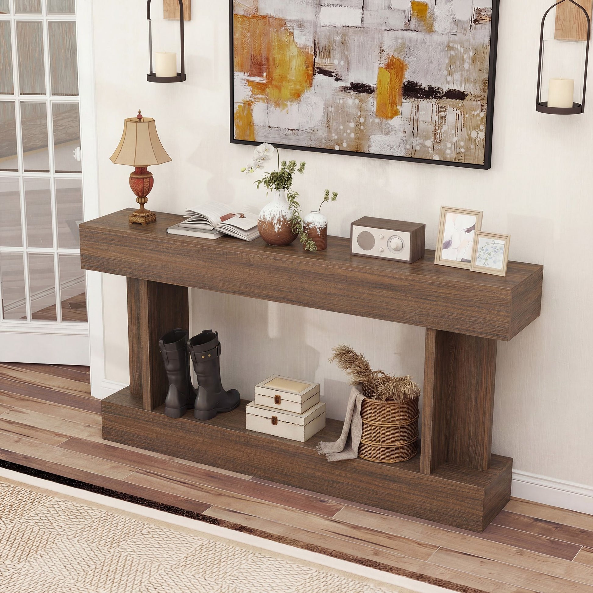 HOMCOM 63 in Vintage Console Table with Storage Shelf, Brown