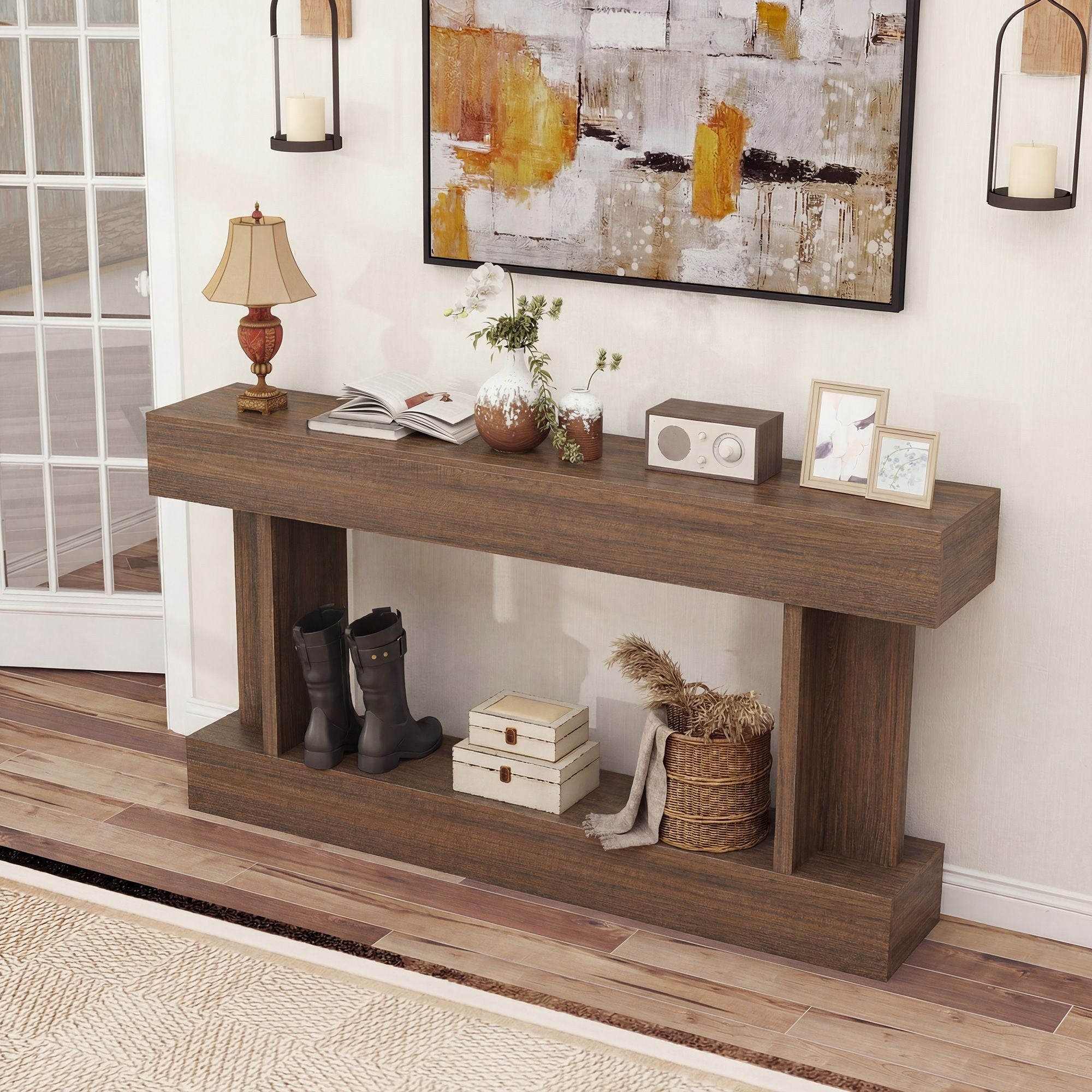 HOMCOM 63 in Vintage Console Table with Storage Shelf, Brown