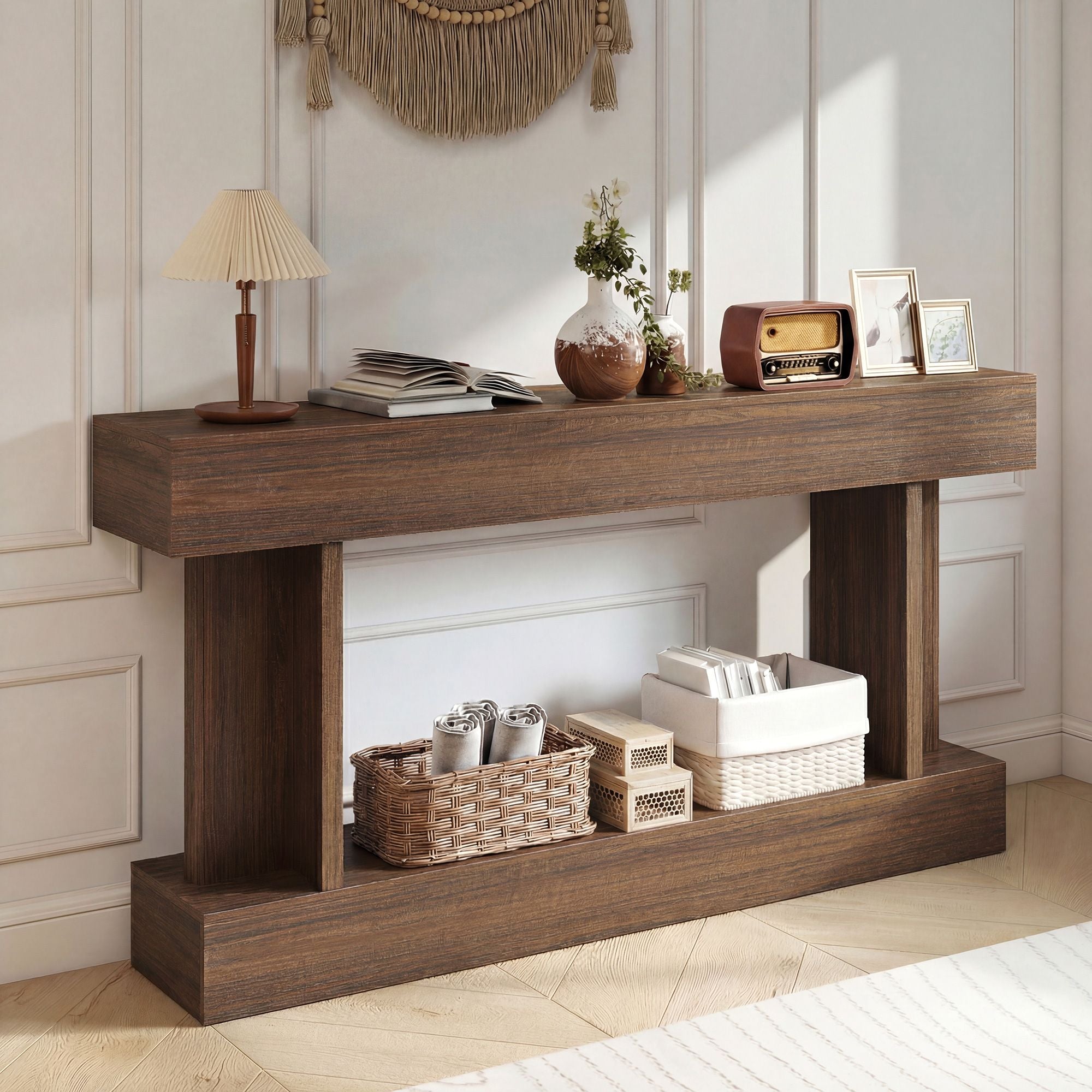 HOMCOM 63 in Vintage Console Table with Storage Shelf, Brown