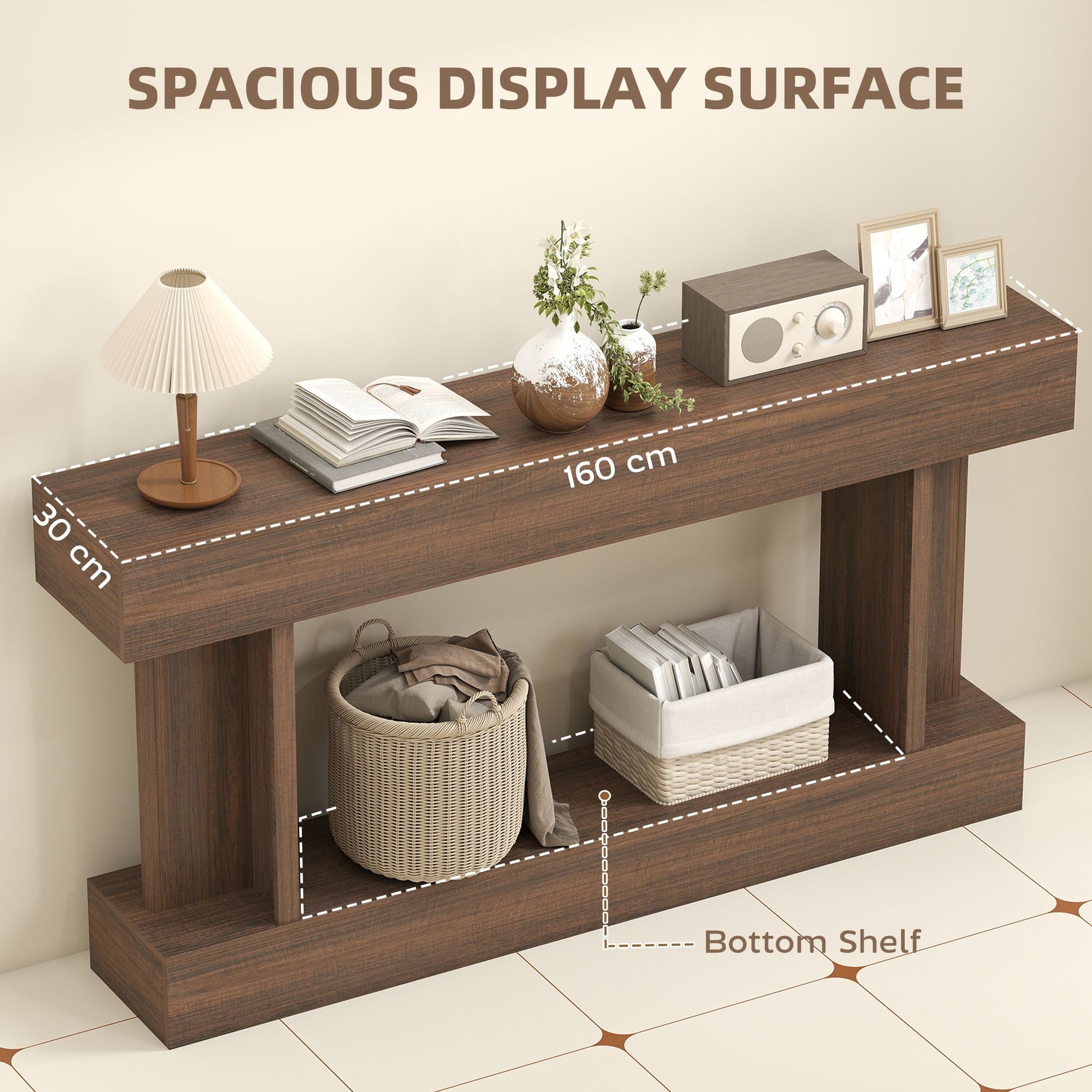 HOMCOM 63 in Vintage Console Table with Storage Shelf, Brown