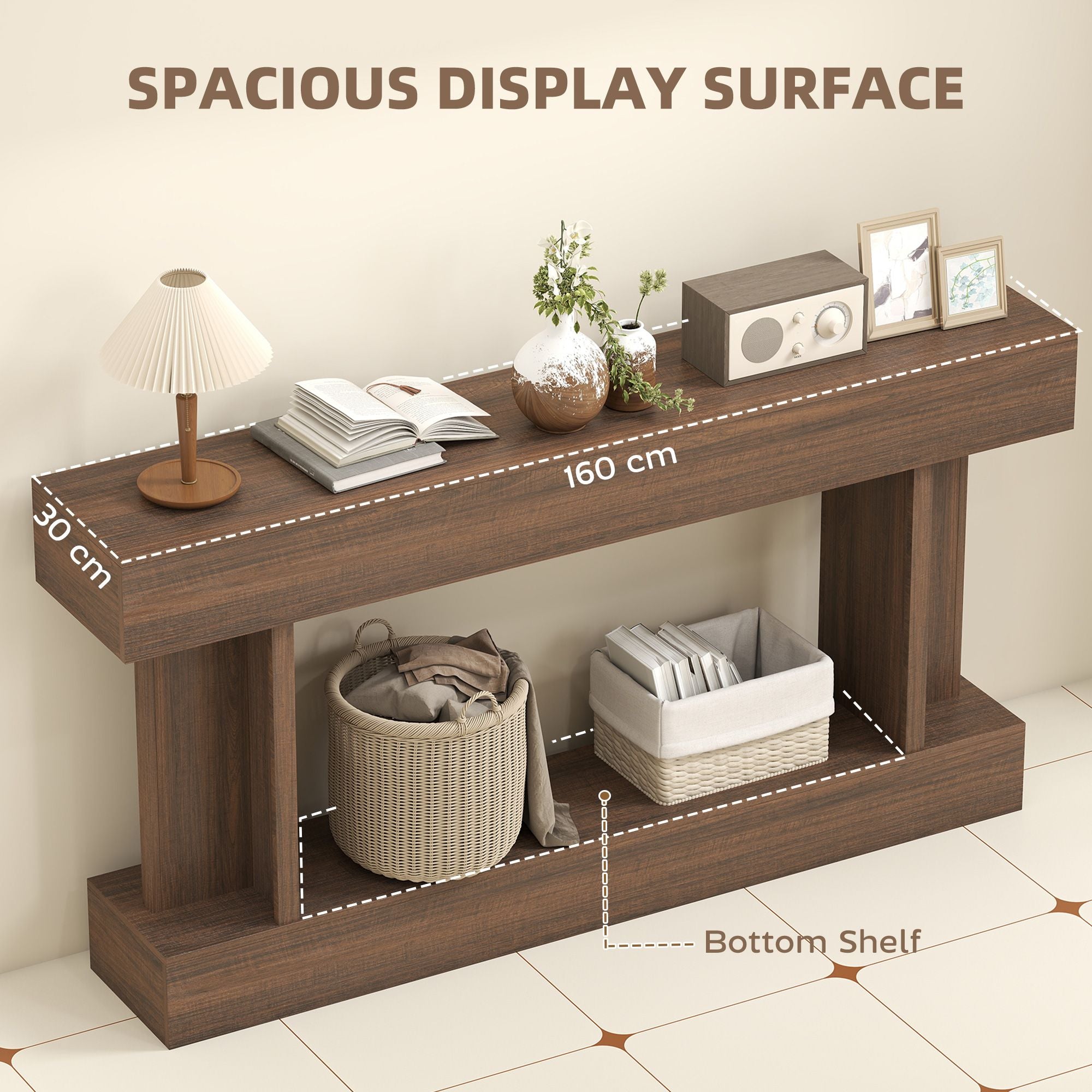 HOMCOM 63 in Vintage Console Table with Storage Shelf, Brown