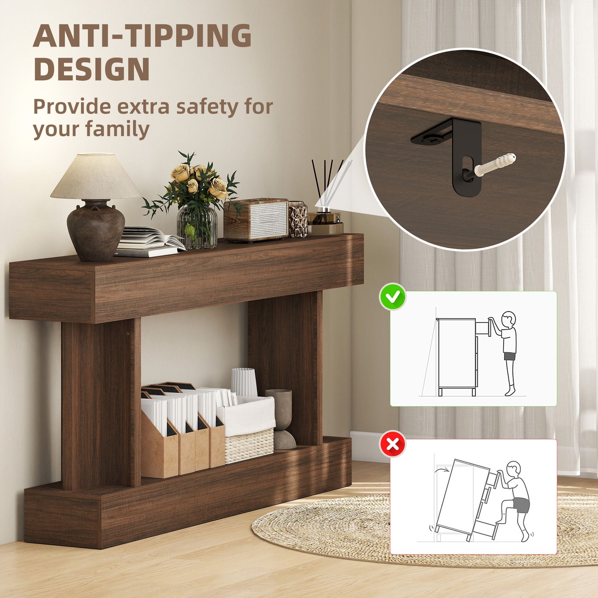HOMCOM 63 in Vintage Console Table with Storage Shelf, Brown