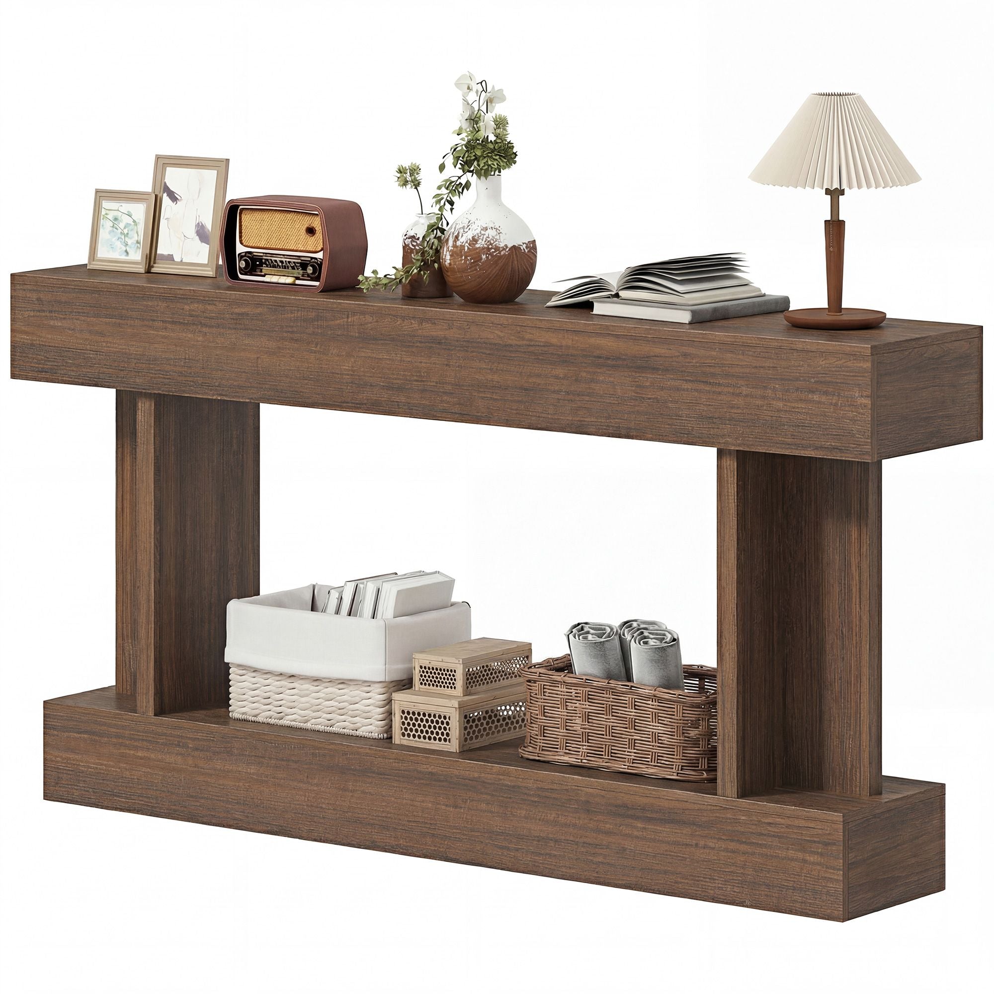 HOMCOM 63 in Vintage Console Table with Storage Shelf, Brown