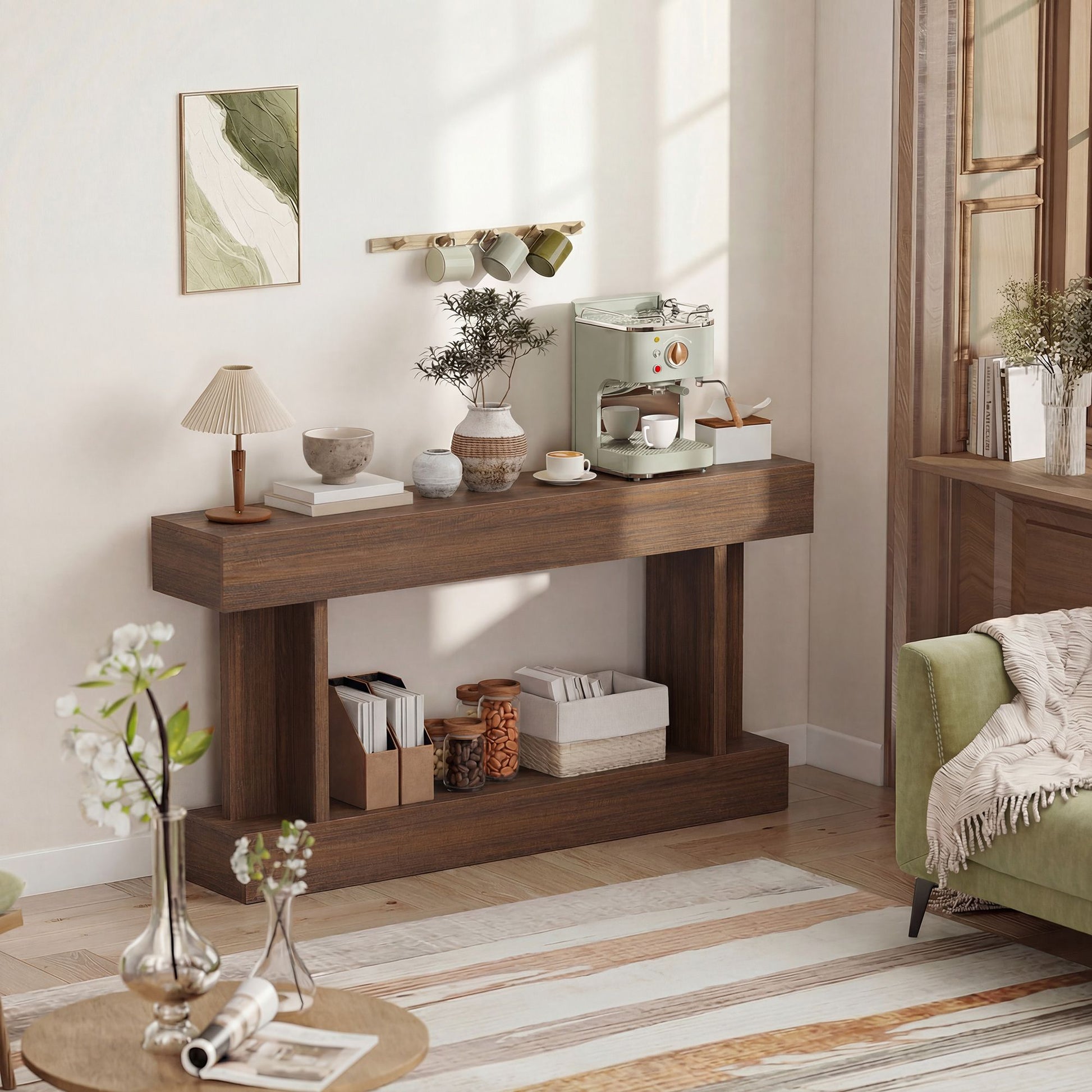 HOMCOM 63 in Vintage Console Table with Storage Shelf, Brown