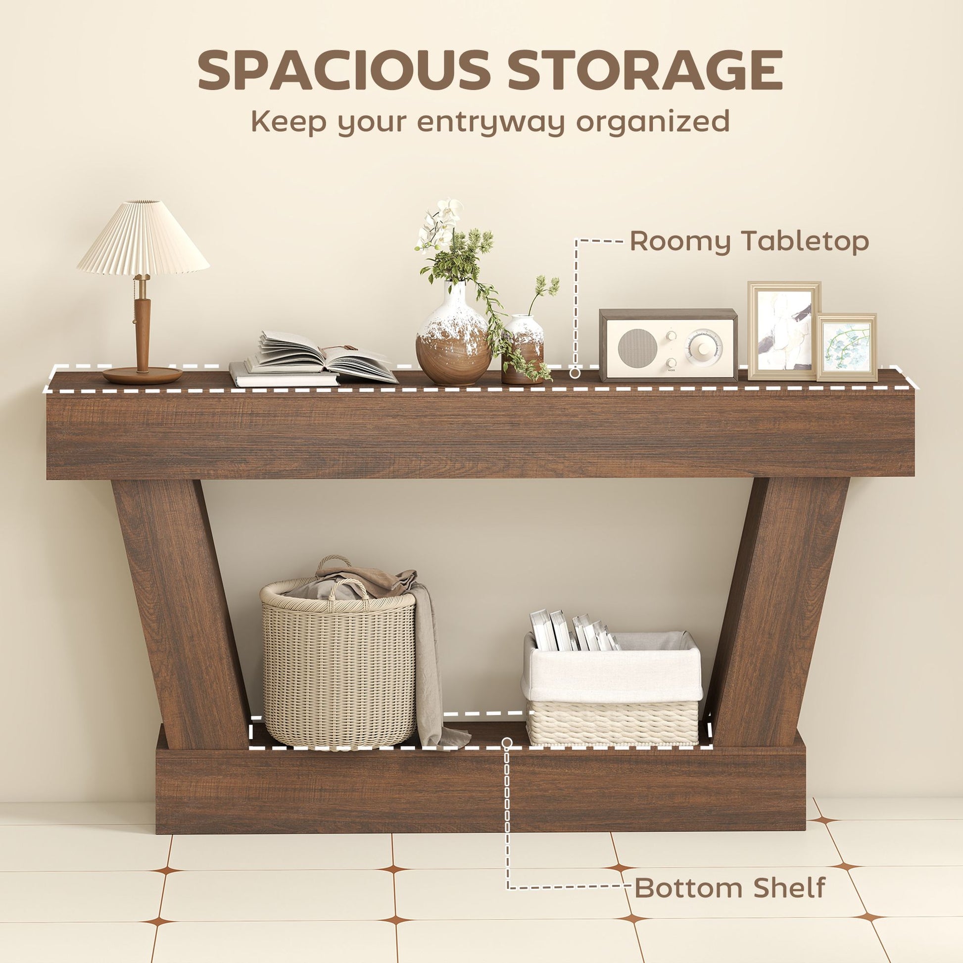 HOMCOM 63 in Vintage Console Table with Open Shelf, Brown