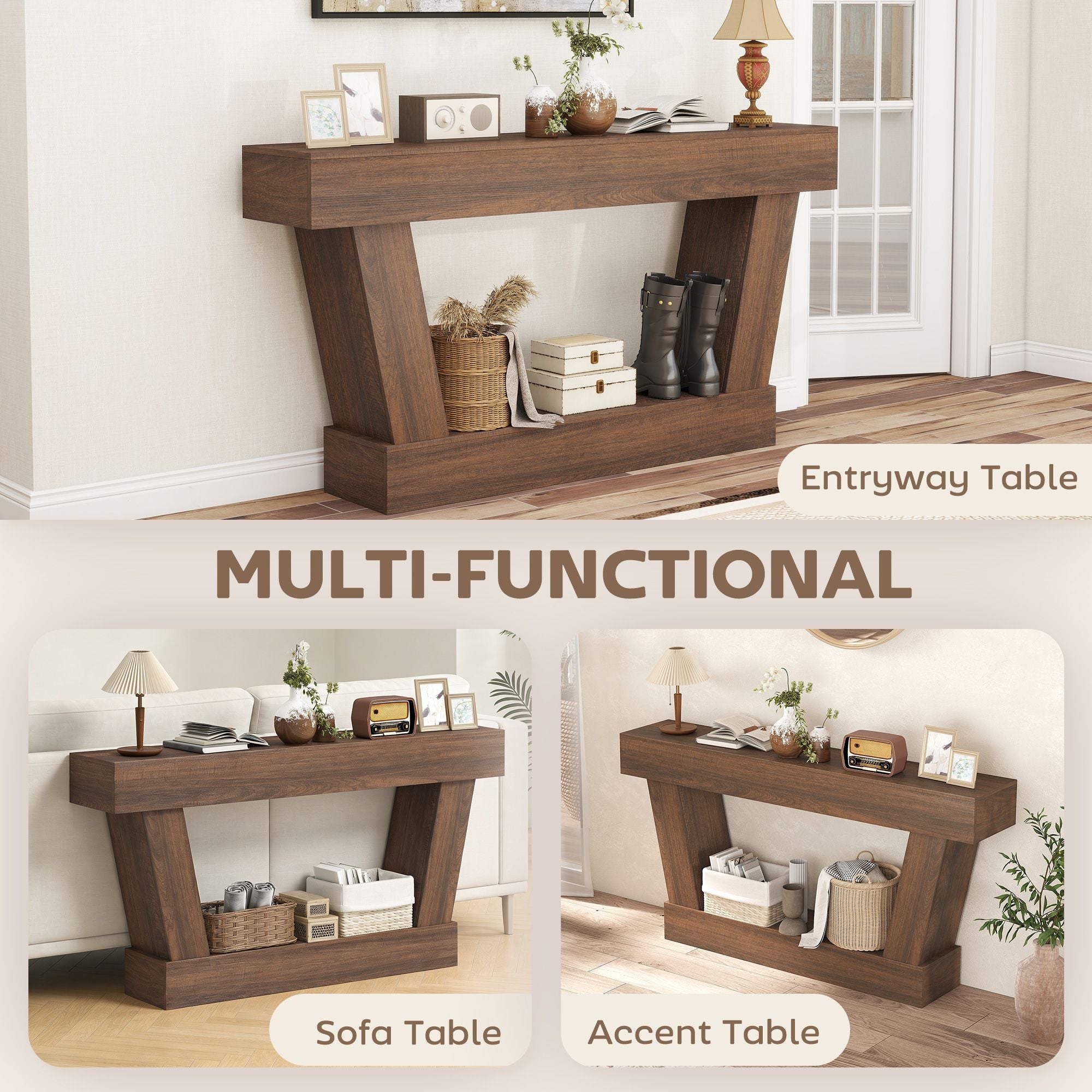 HOMCOM 63 in Vintage Console Table with Open Shelf, Brown