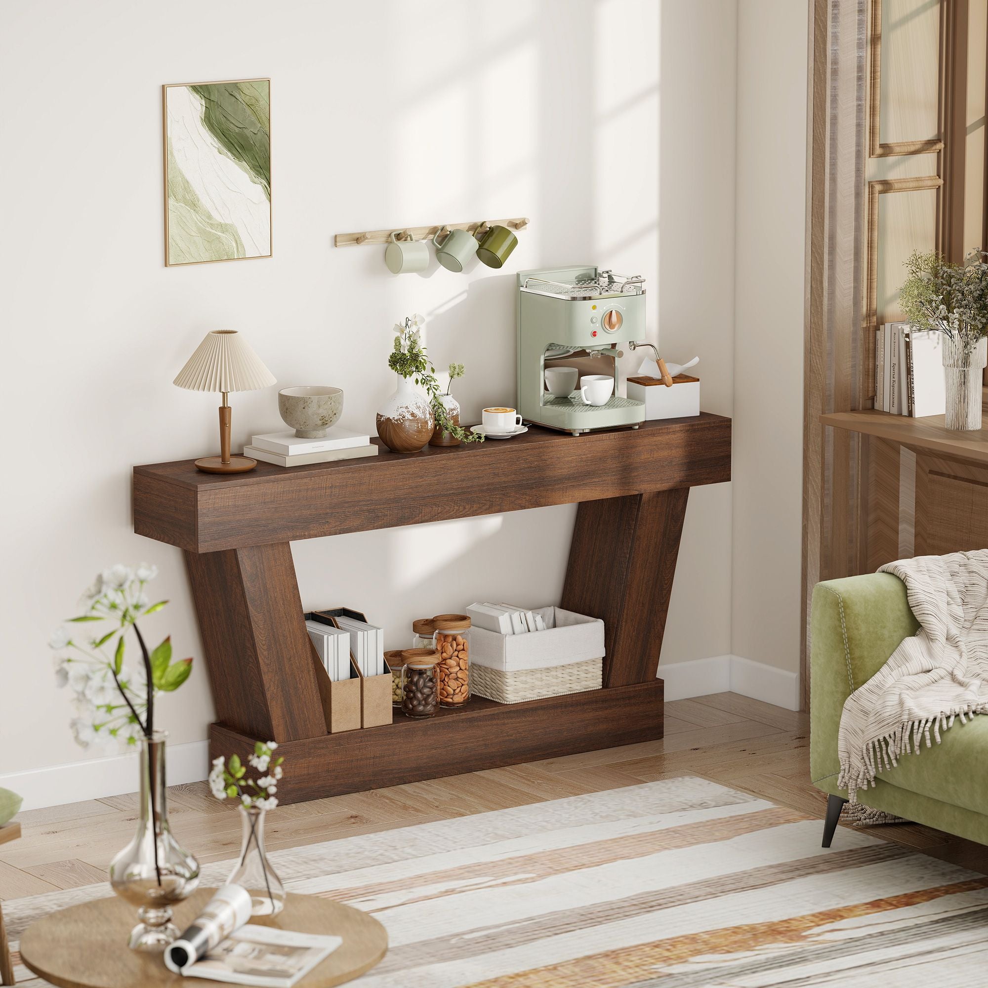 HOMCOM 63 in Vintage Console Table with Open Shelf, Brown