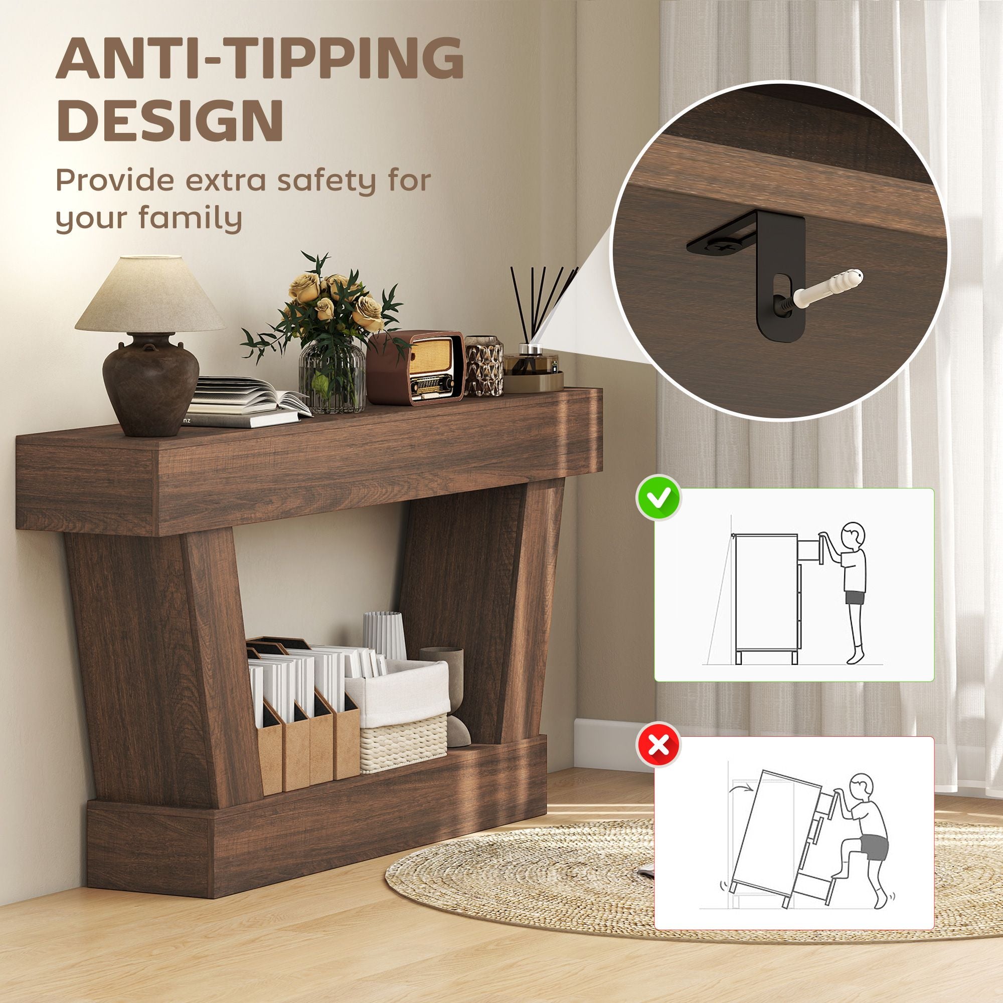 HOMCOM 63 in Vintage Console Table with Open Shelf, Brown