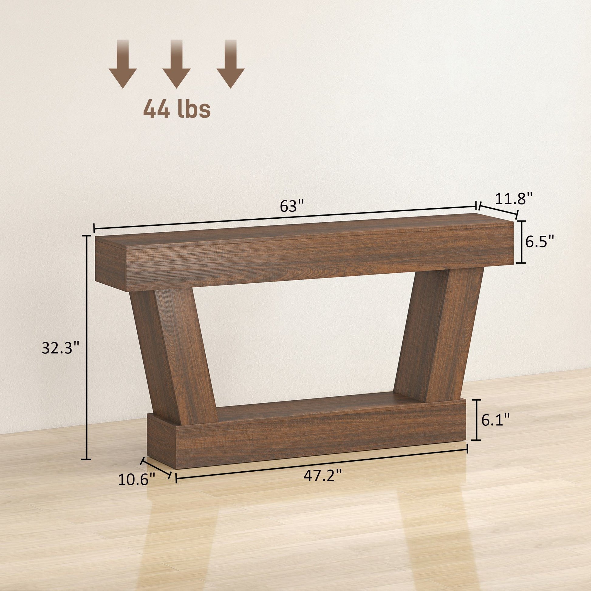 HOMCOM 63 in Vintage Console Table with Open Shelf, Brown