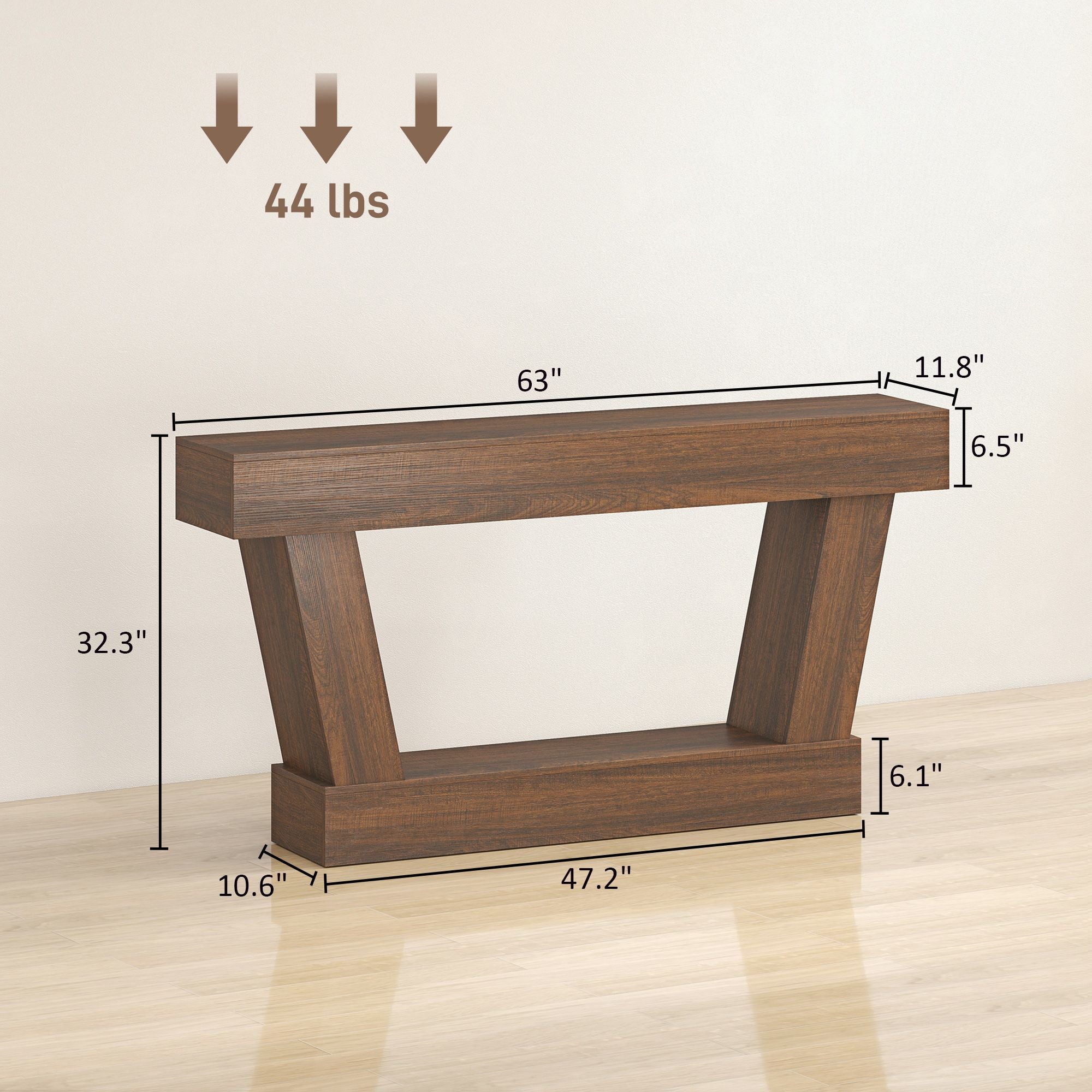 HOMCOM 63 in Vintage Console Table with Open Shelf, Brown