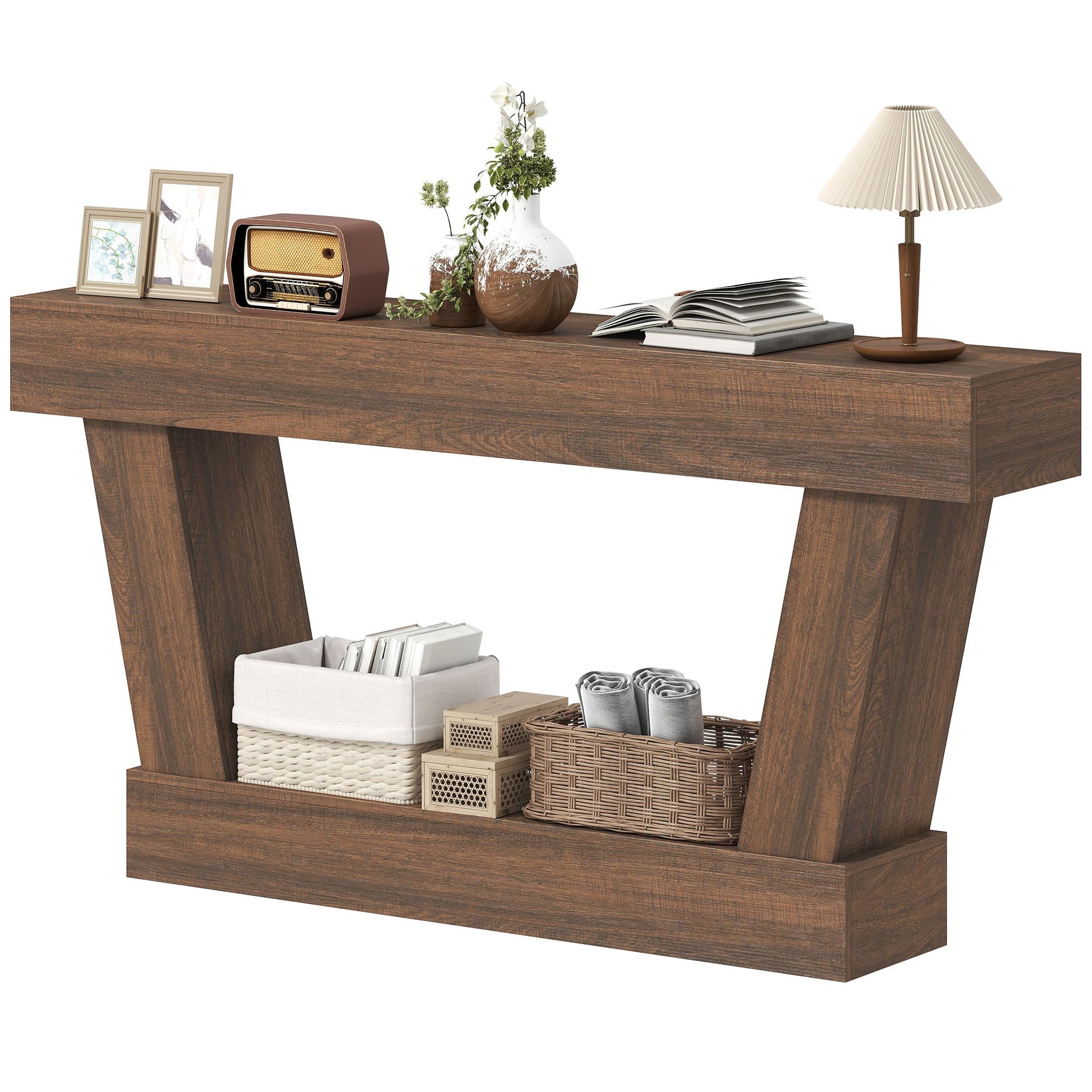 HOMCOM 63 in Vintage Console Table with Open Shelf, Brown