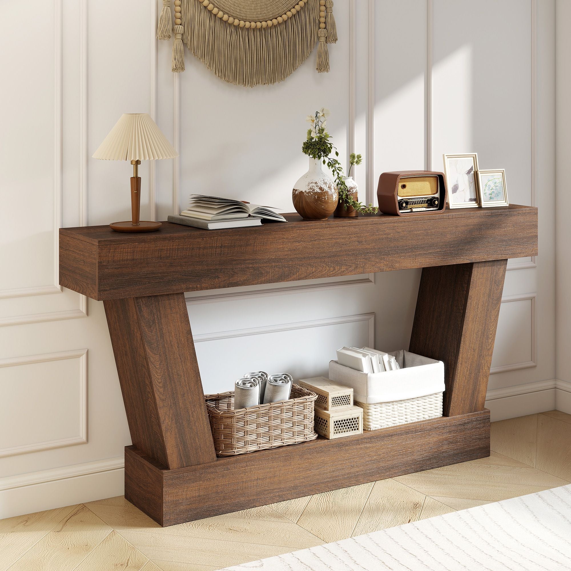 HOMCOM 63 in Vintage Console Table with Open Shelf, Brown