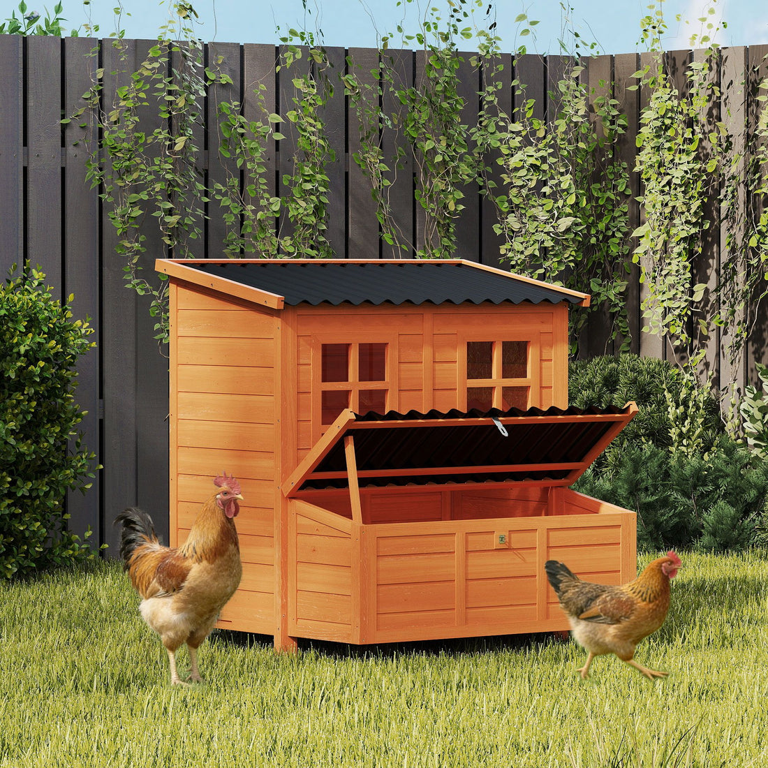 PawHut Wooden Chicken Coop with Nesting Box and Pull-Out Tray