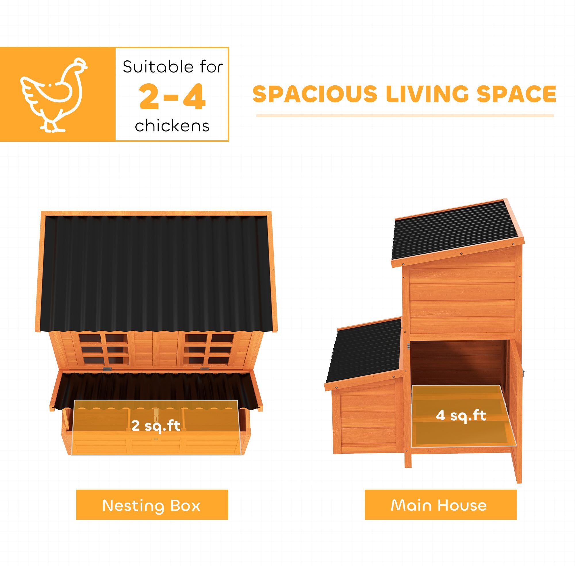 PawHut Wooden Chicken Coop with Nesting Box and Pull-Out Tray