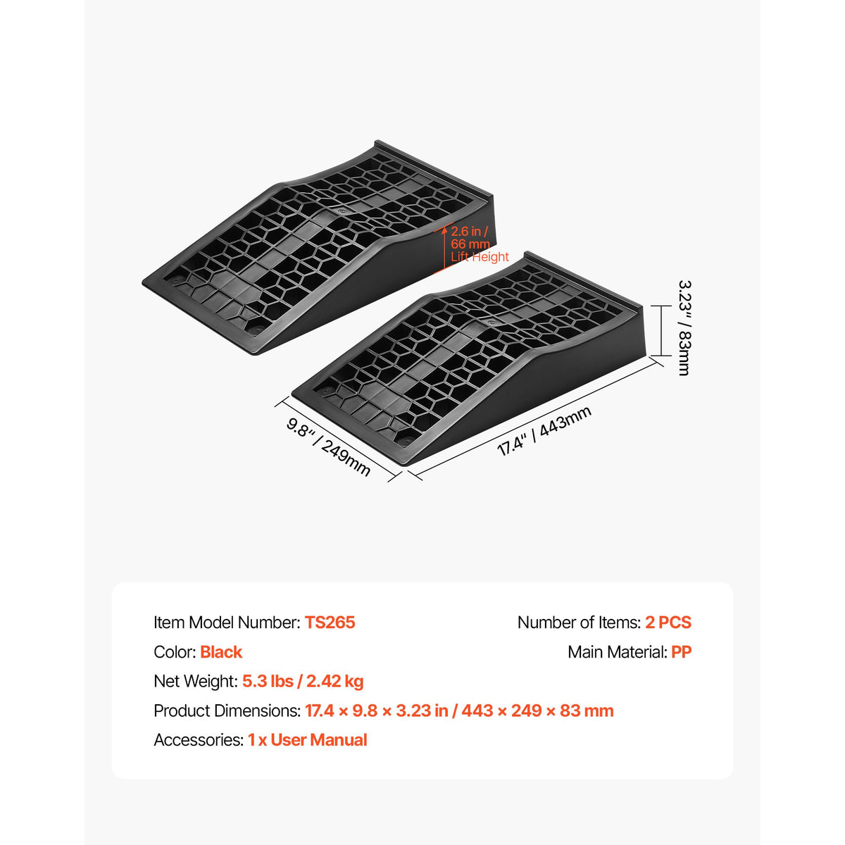 VEVOR Low-Profile Car Ramps, 20,000 lb GVW, 2-Pack