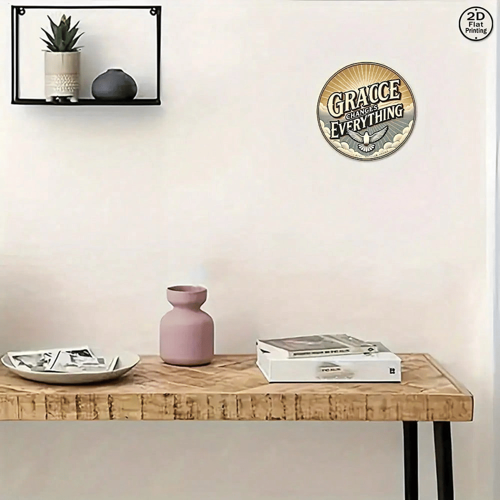 White Dove & Sunbeam Round Metal Wall Sign, 8 x 8 in - product view 6