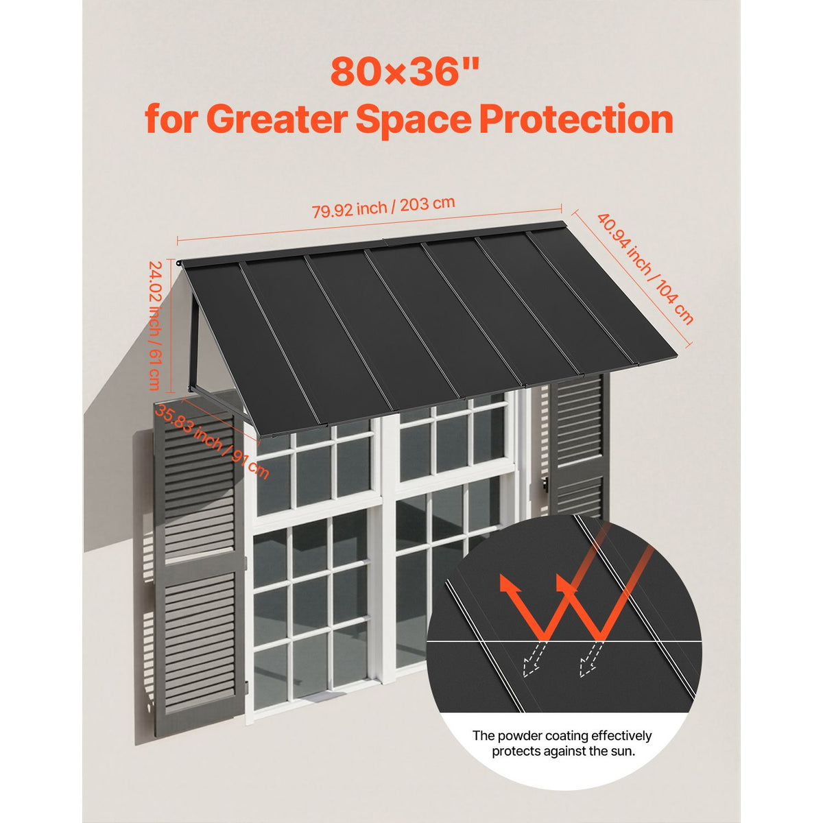 VEVOR 80 x 36 in Fixed Metal Door & Window Awning