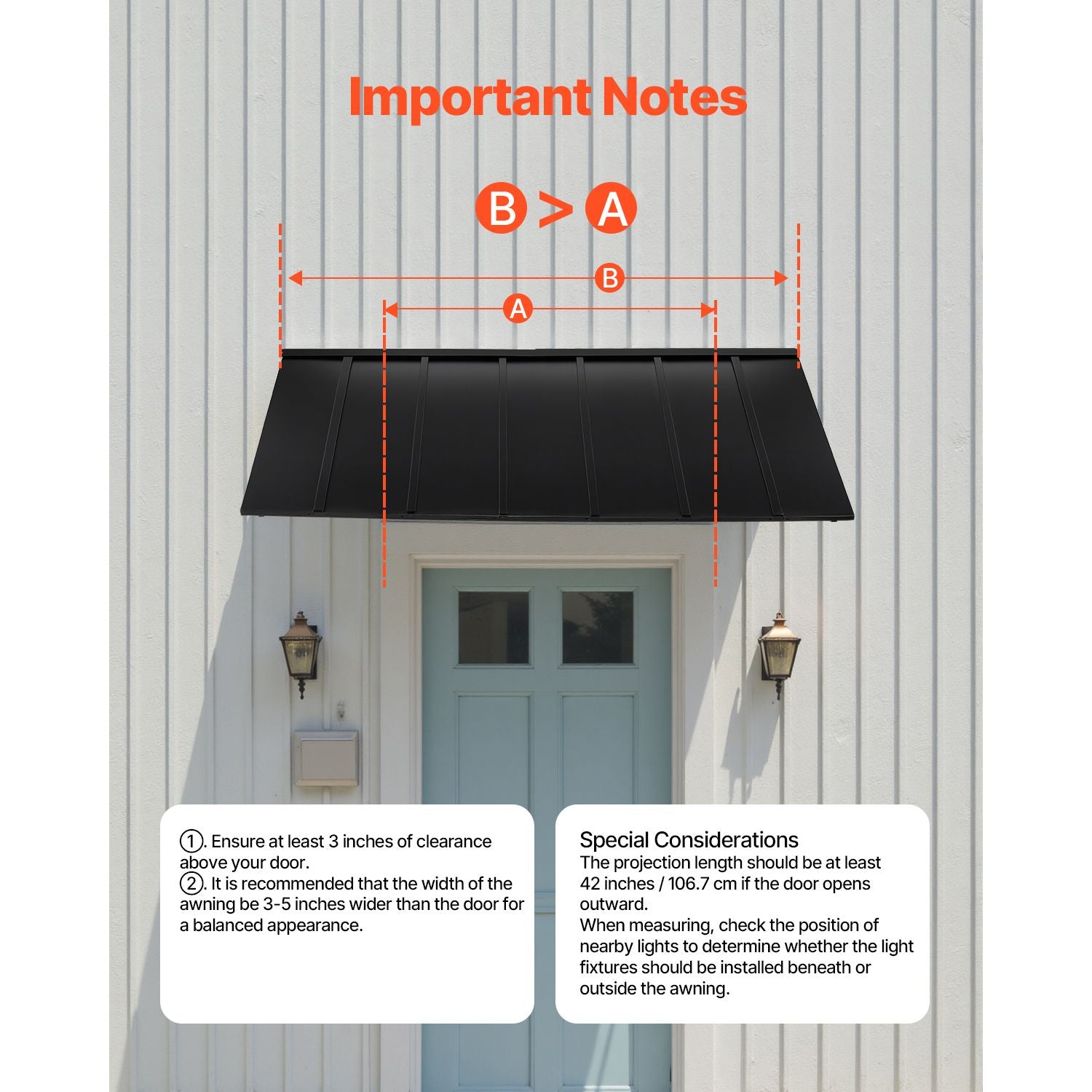 VEVOR 80 x 36 in Fixed Metal Door & Window Awning