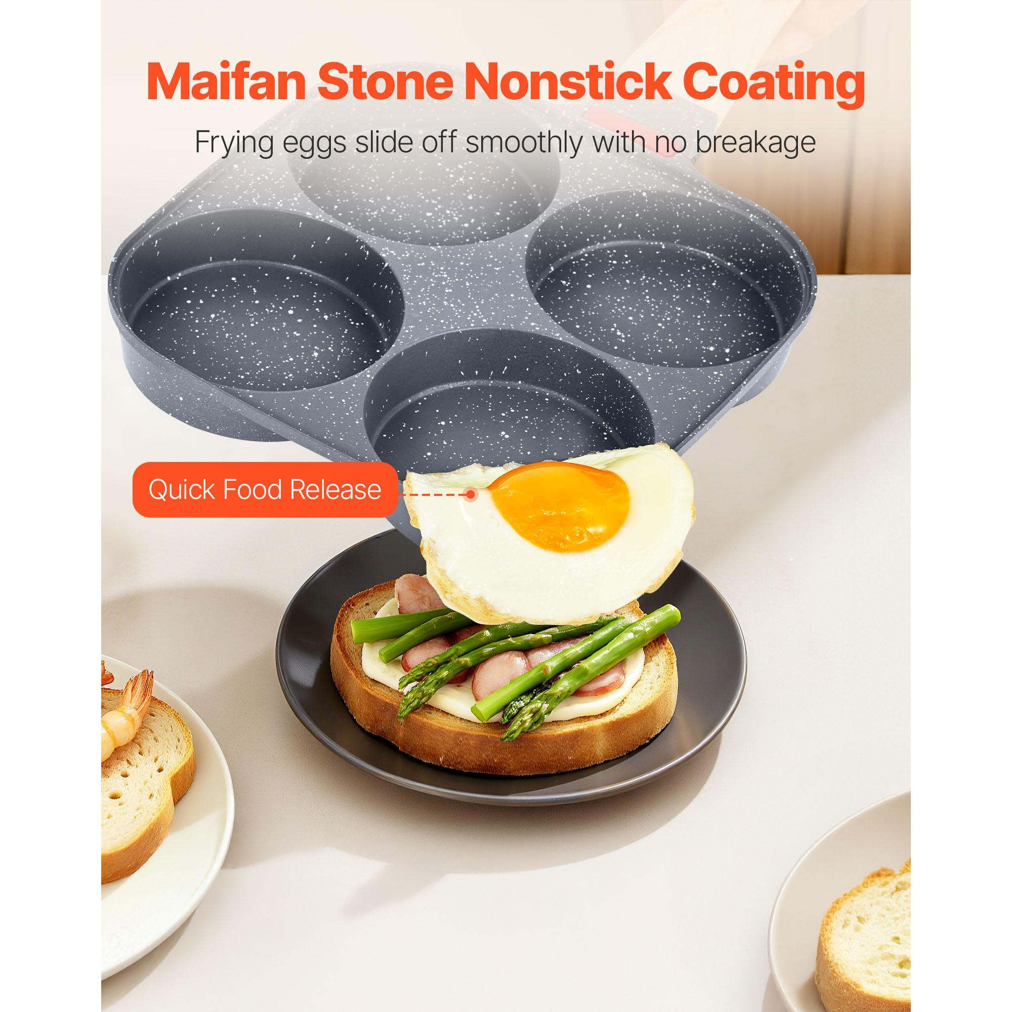 VEVOR 4-Cup Nonstick Egg Frying Pan, Aluminum