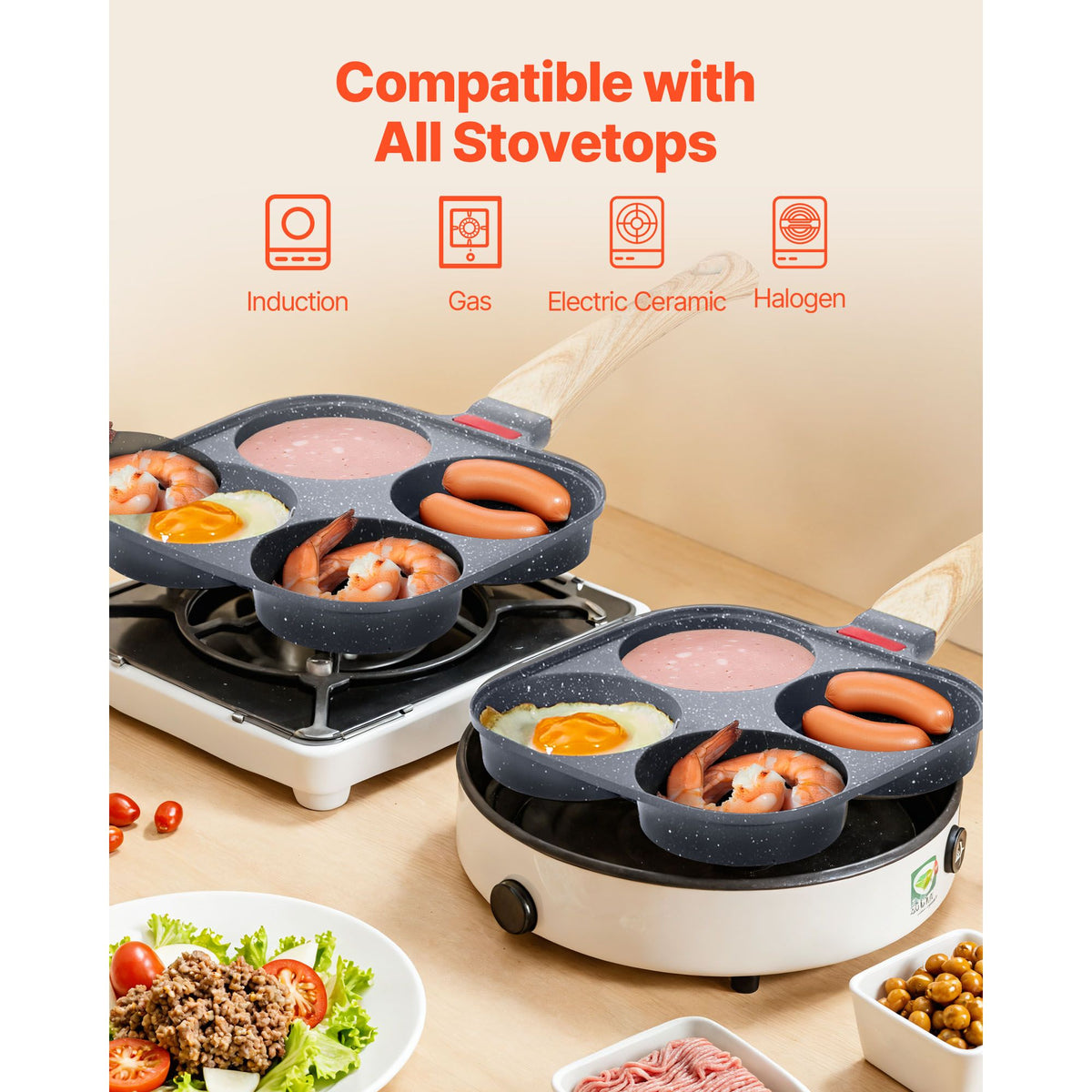 VEVOR 4-Cup Nonstick Egg Frying Pan, Aluminum
