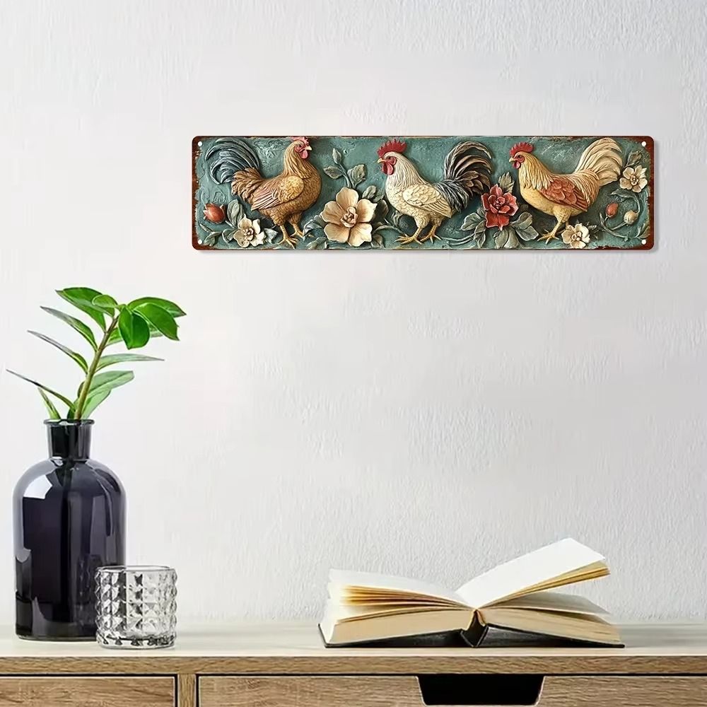 Vintage Rooster Metal Wall Sculpture Home Bar Cafe Decor Perfect Halloween Christmas Gift 4x16 Inches
