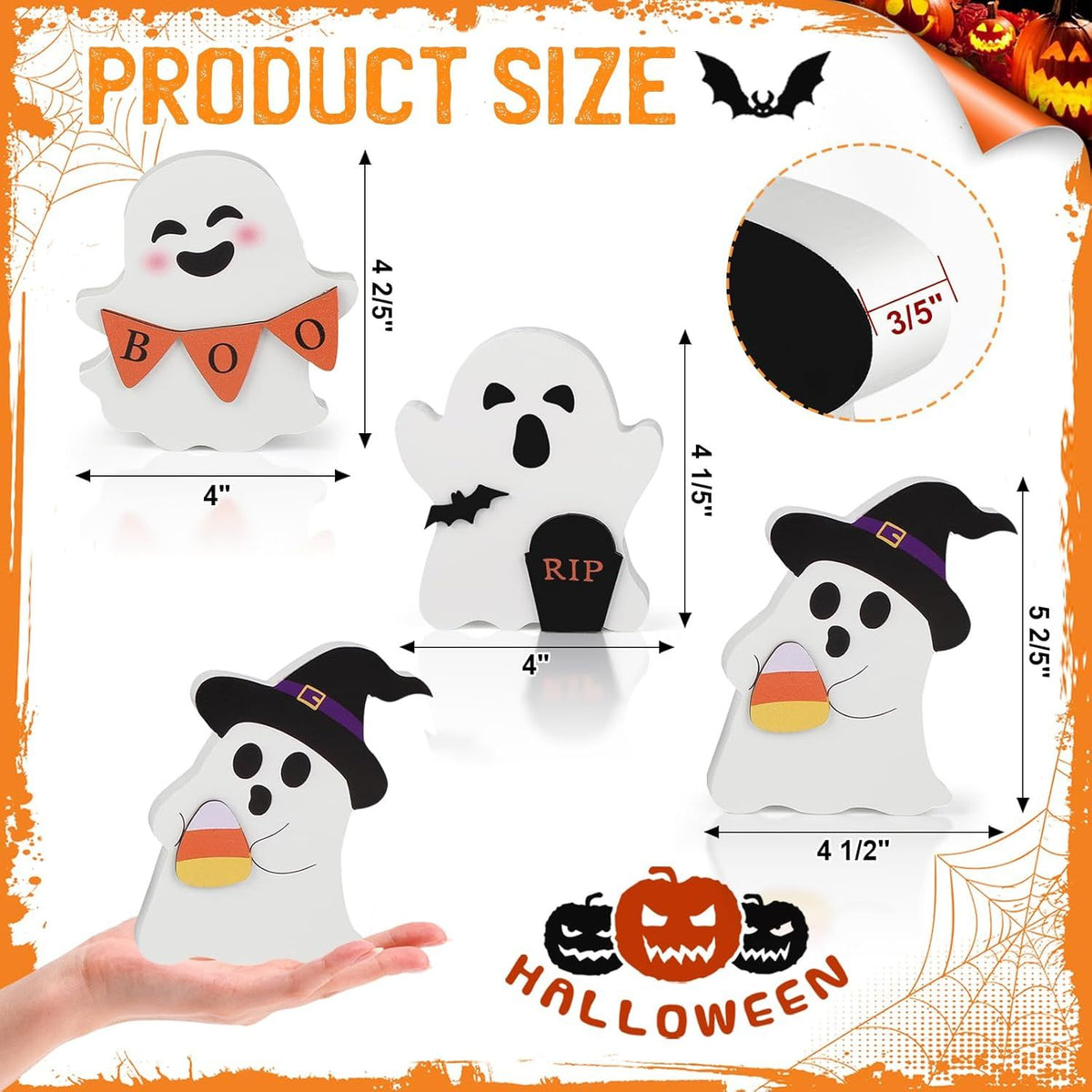 Cute Ghost Halloween Decorations Indoor, Wooden Tiered Tray Decor Table Sign Set of 3, Black Cat Bat Witch Broom Signs Pumpkin Blocks for Party Home - product view 2
