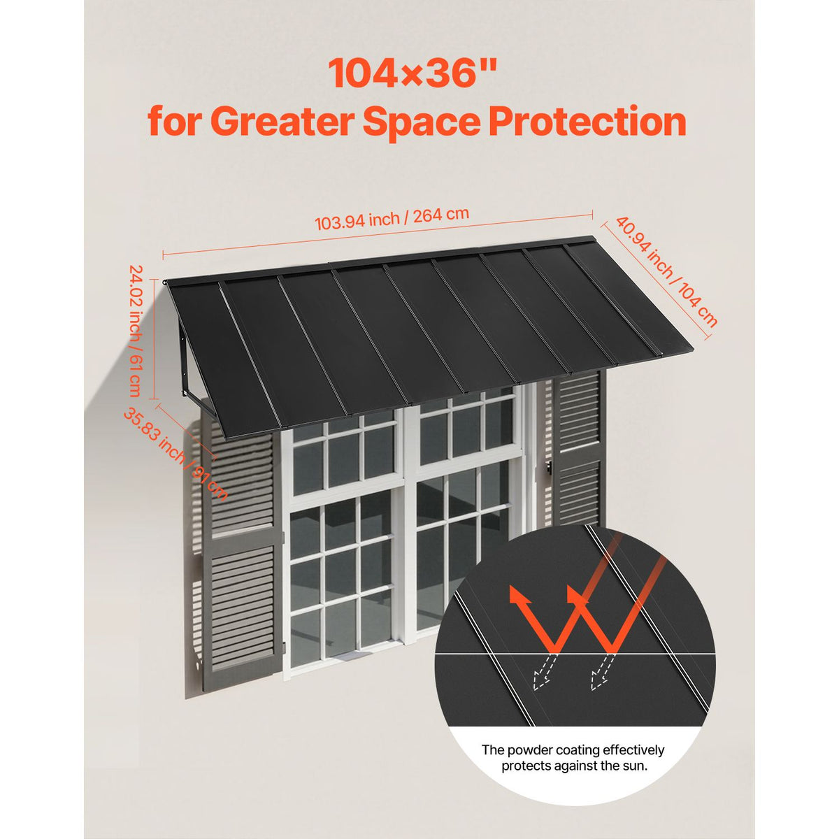 VEVOR 104 x 36 in Fixed Metal Door & Window Awning