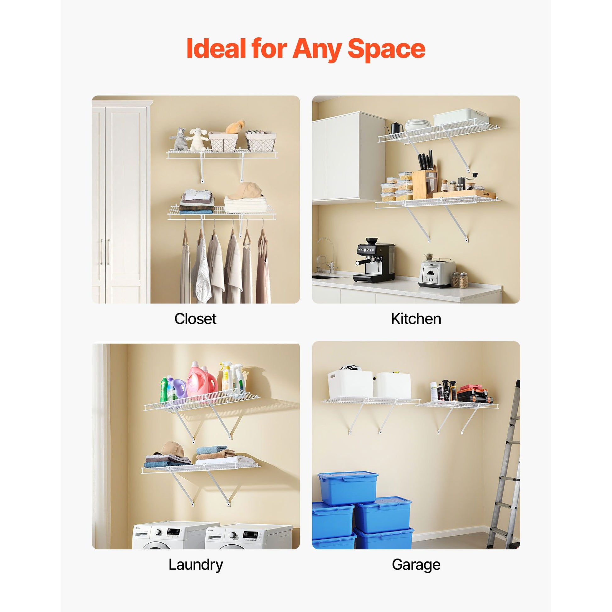 VEVOR 3 ft Wall-Mounted Wire Shelf Kit, Set of 2