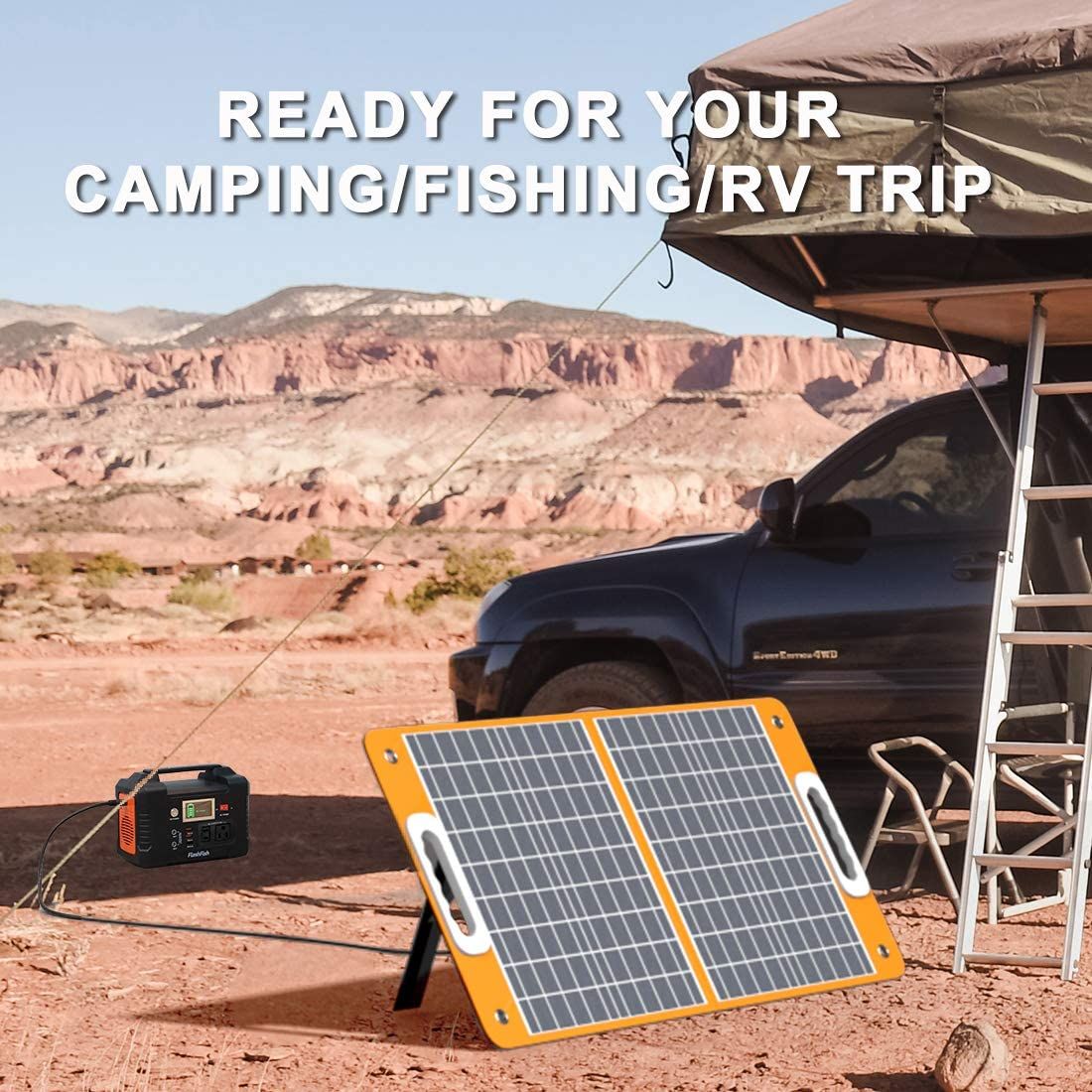 200W Portable Power Station, FlashFish 40800mAh Solar Generator with 110V AC Outlet/2 DC Ports/3 USB Ports, USB-C/QC3.0 for Phones, Tablets On - product view 4