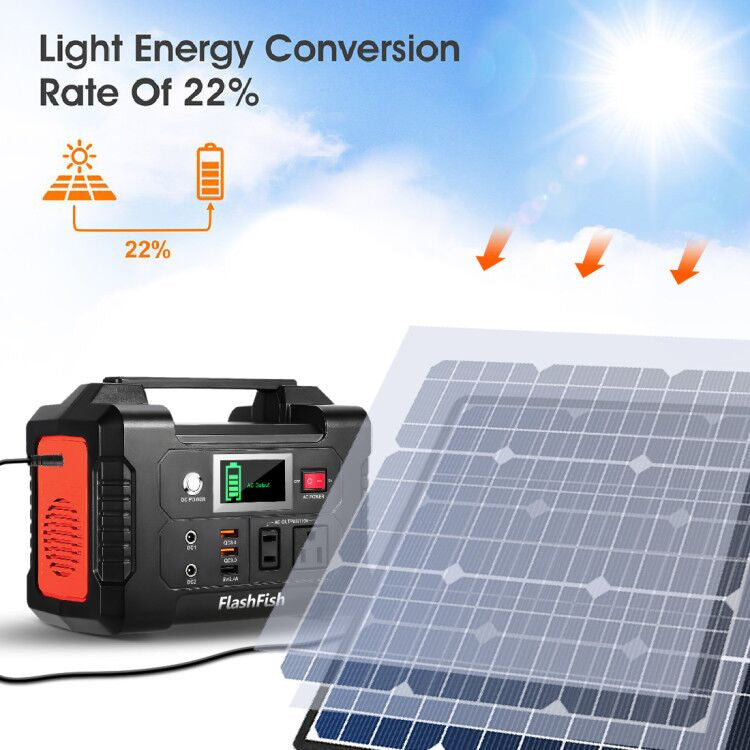 200W Portable Power Station, FlashFish 40800mAh Solar Generator with 110V AC Outlet/2 DC Ports/3 USB Ports, USB-C/QC3.0 for Phones, Tablets On - product view 6