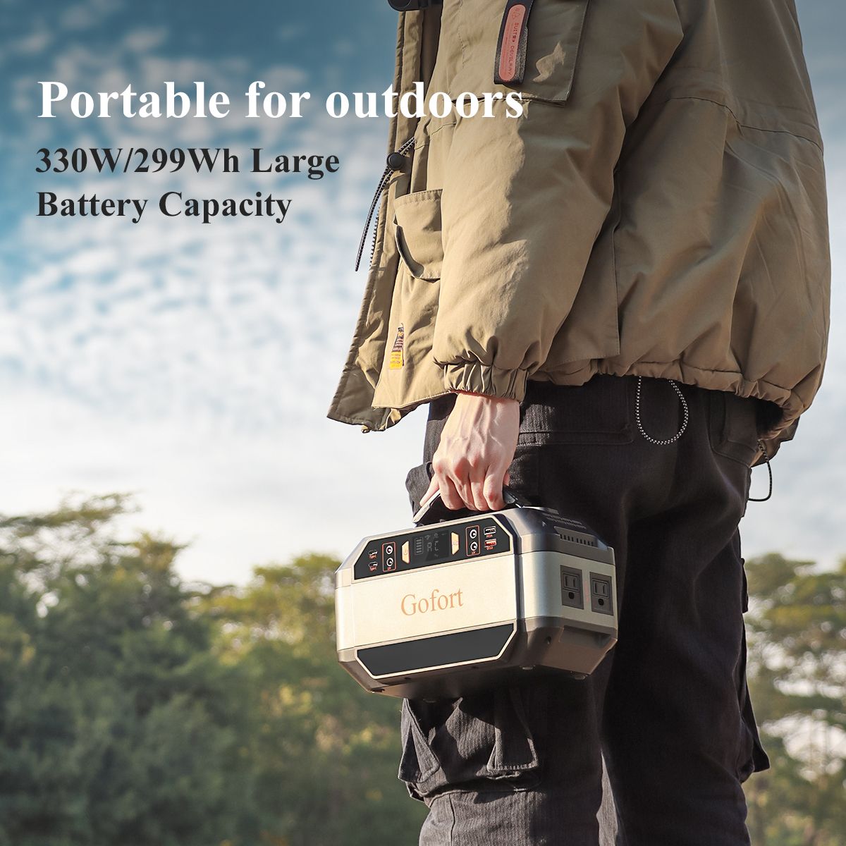 Gofort 330W Portable Power Station, 299Wh Solar Generator Backup Power Supply with 2X 110V AC Outlets, 4X 12V DC Outlets and 4X USB Outlets for - product view 3