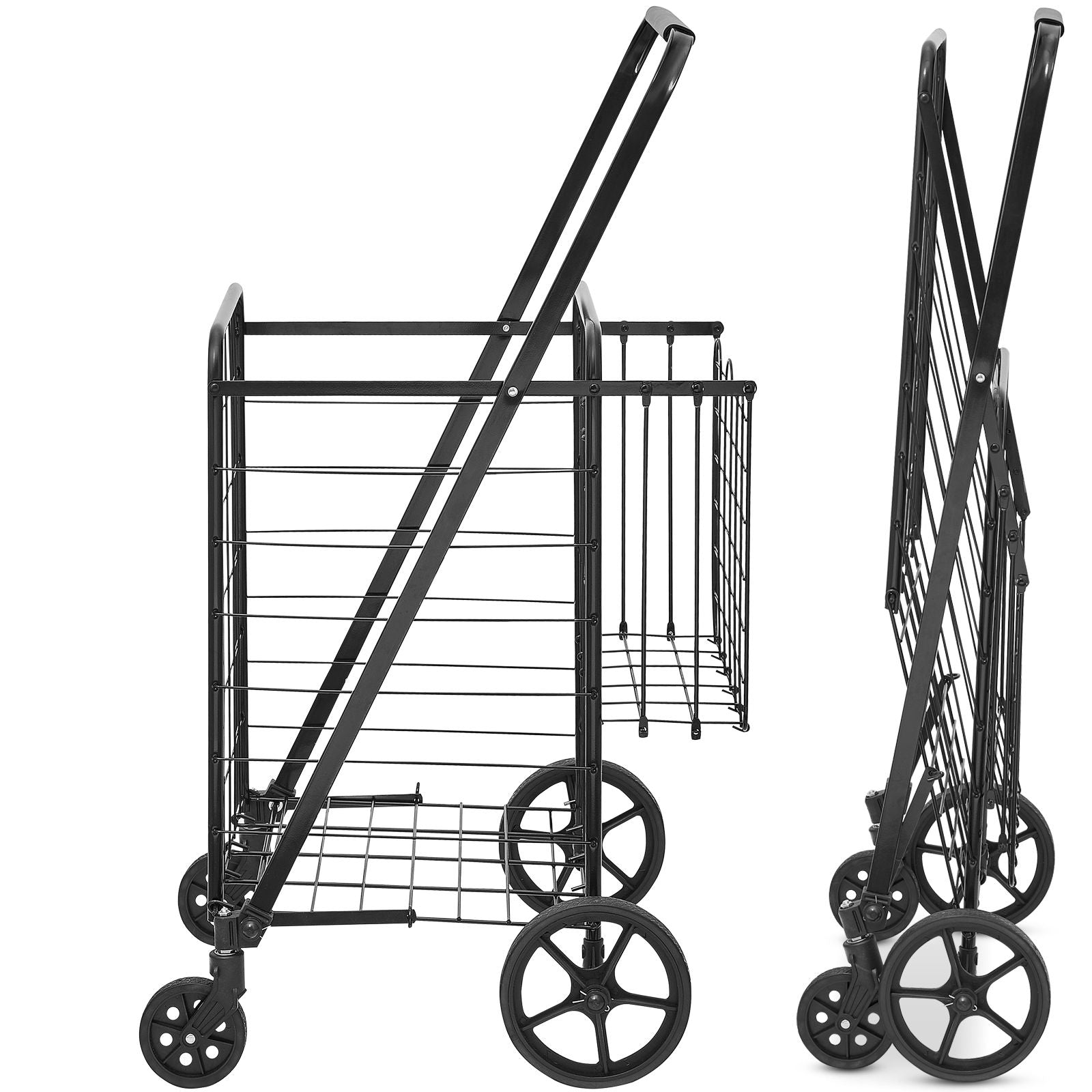 VEVOR Folding Shopping Cart with Double Baskets, 110 lb Capacity