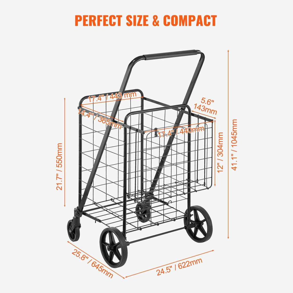 VEVOR Folding Shopping Cart with Double Baskets, 110 lb Capacity