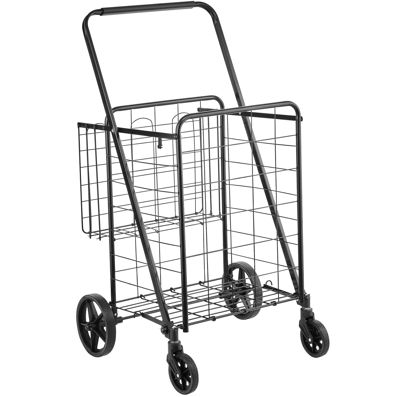 VEVOR Folding Shopping Cart with Double Baskets, 110 lb Capacity