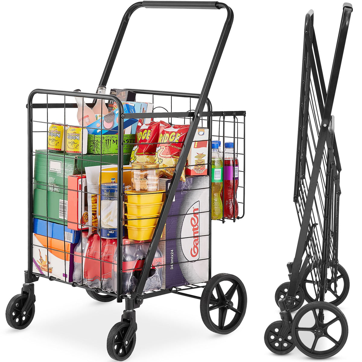 VEVOR Folding Shopping Cart with Double Baskets, 110 lb Capacity