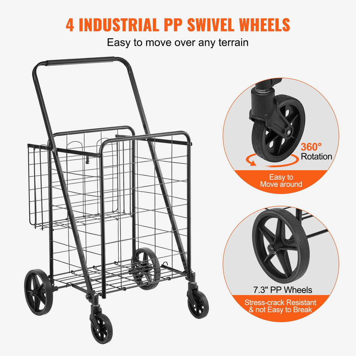 VEVOR Folding Shopping Cart with Double Baskets, 110 lb Capacity