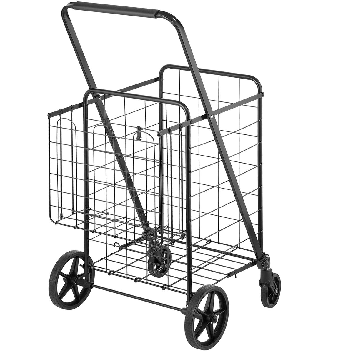VEVOR Folding Shopping Cart with Double Baskets, 110 lb Capacity