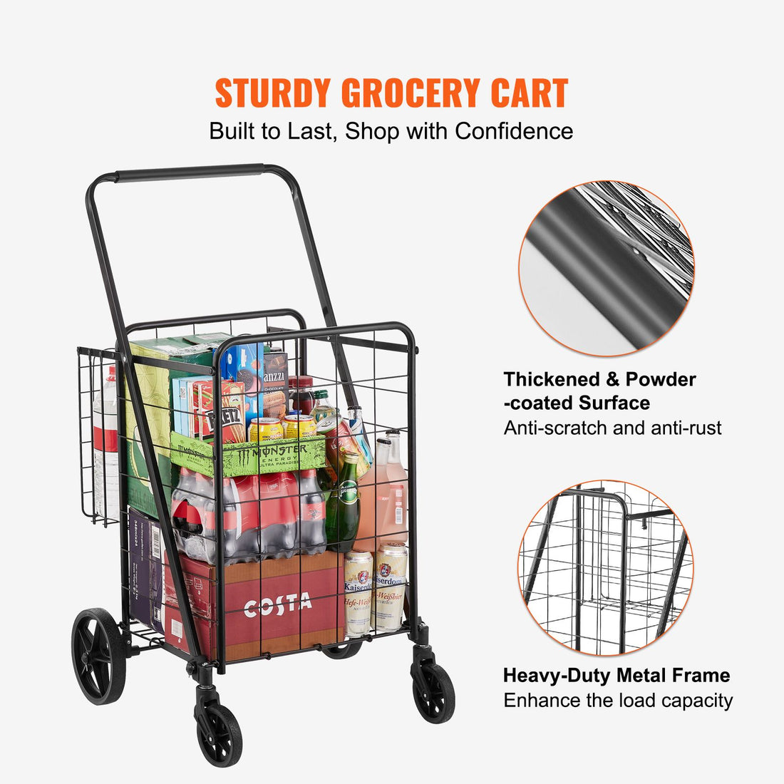 VEVOR Folding Shopping Cart with Double Baskets, 110 lb Capacity