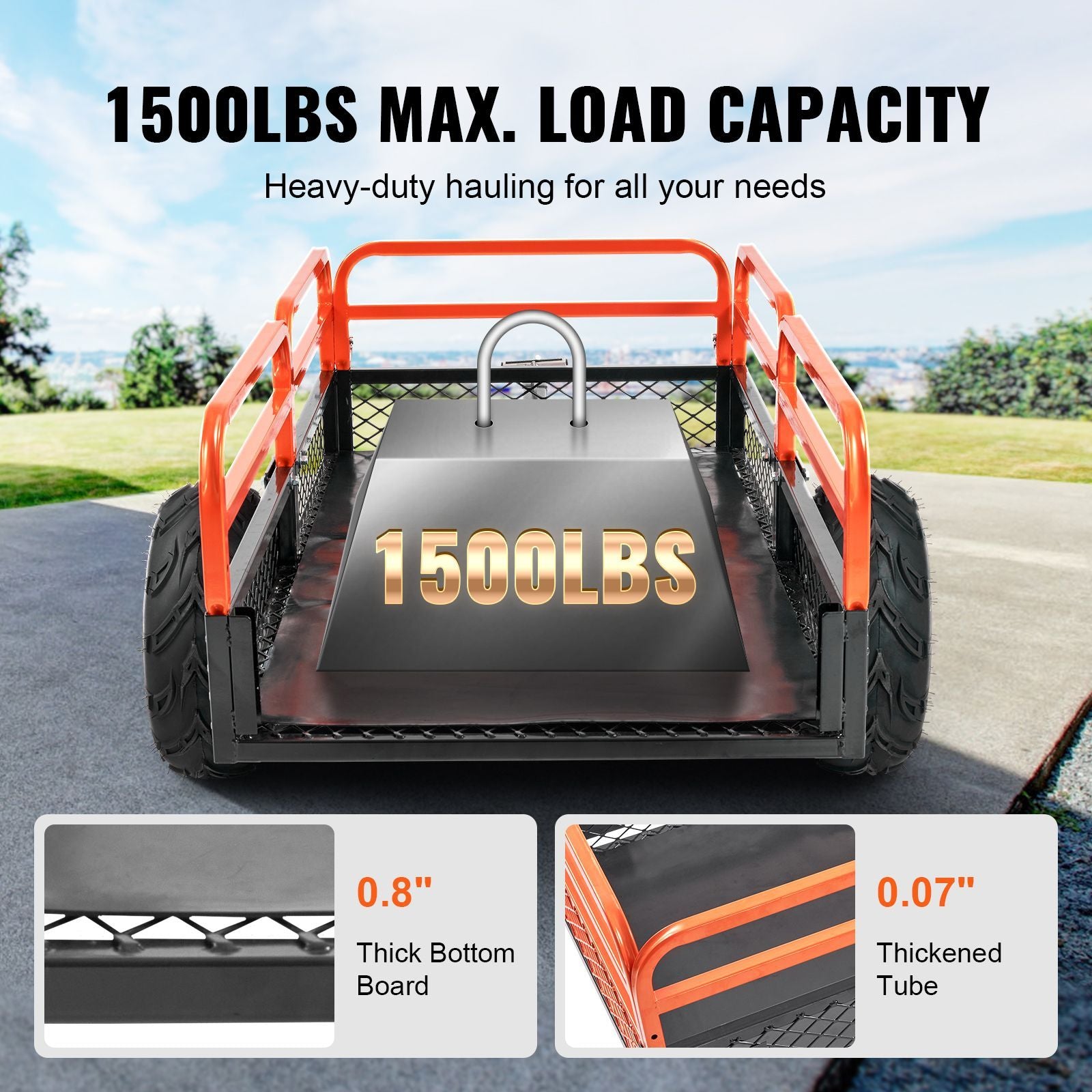 VEVOR ATV Dump Trailer, 1500 lb Capacity, 15 cu ft
