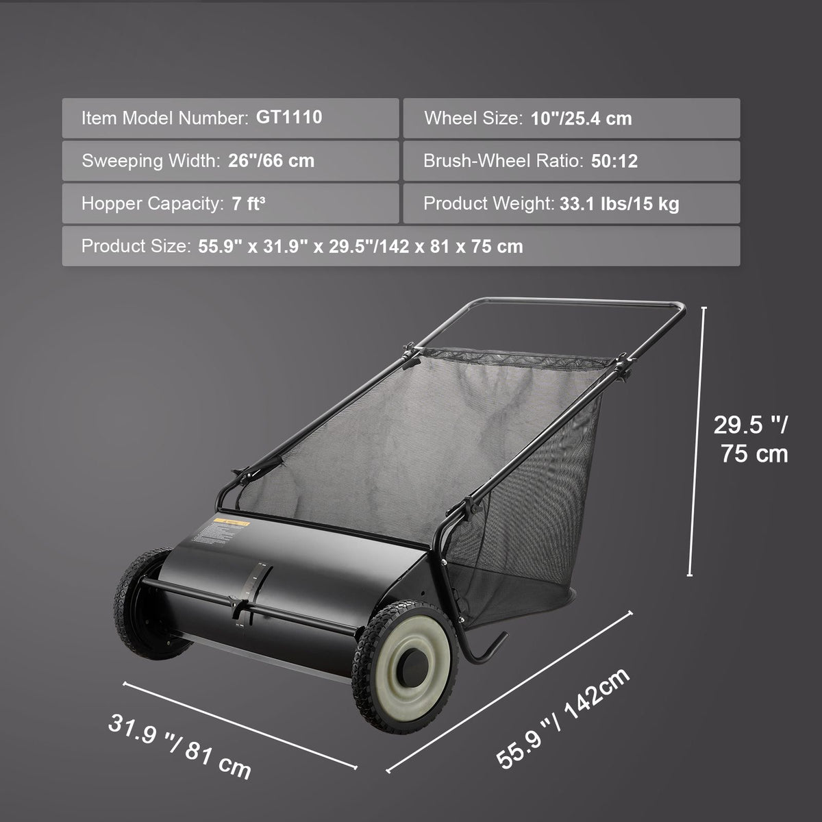VEVOR 26 in Push Lawn Sweeper