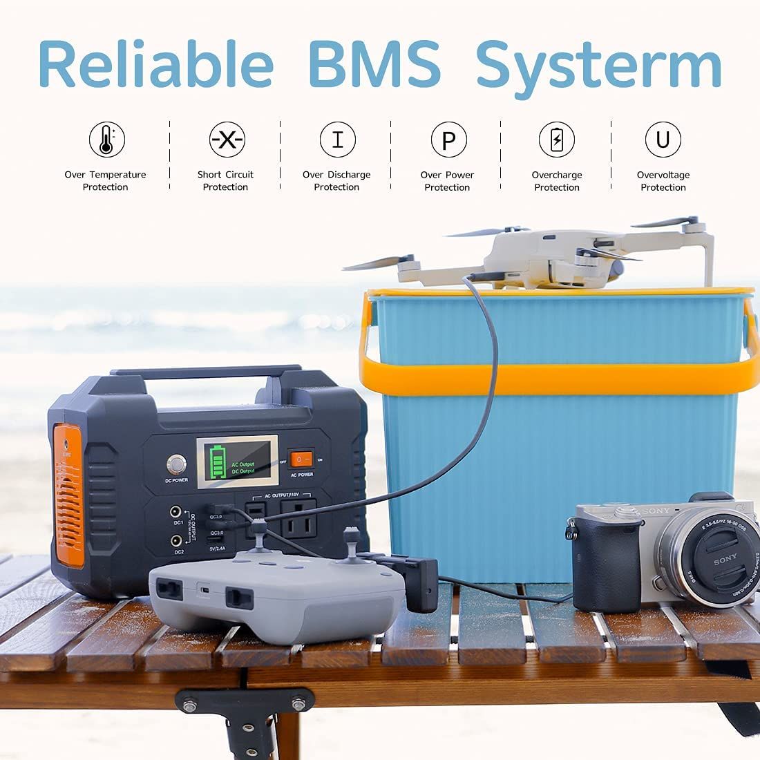 200W Portable Power Station, FlashFish 40800mAh Solar Generator with 110V AC Outlet/2 DC Ports/3 USB Ports, Backup Battery Pack Power Supply for CPAP - product view 5