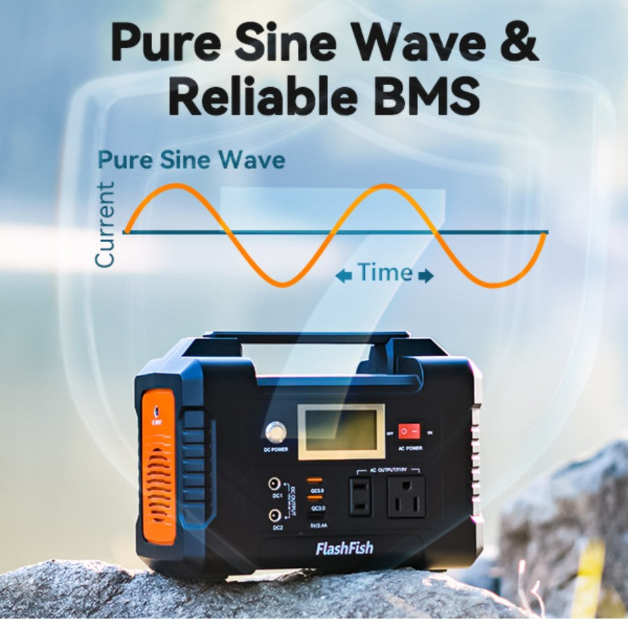 200W Portable Power Station, FlashFish 40800mAh Solar Generator with 110V AC Outlet/2 DC Ports/3 USB Ports, Backup Battery Pack Power Supply for CPAP - product view 3