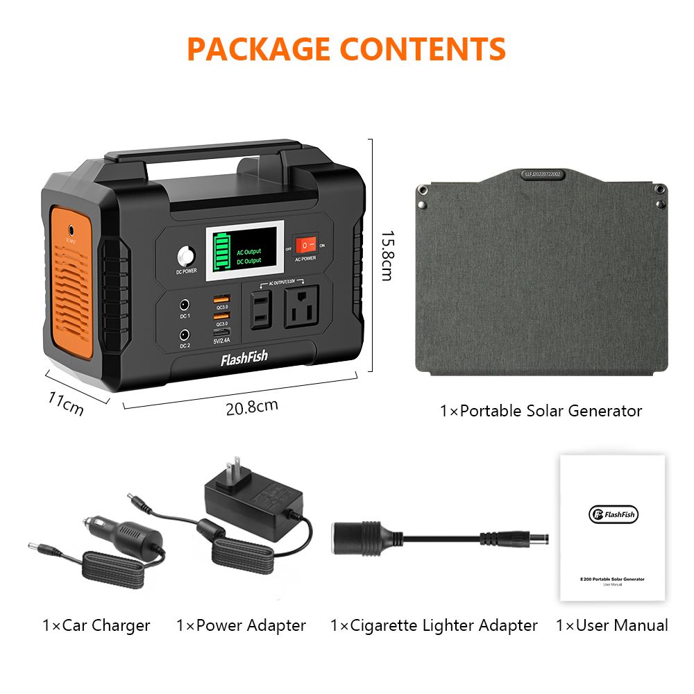 200W Portable Power Station; FlashFish 40800mAh Solar Generator with 60W 18V ETFE Portable Solar Panel; Flashfish Foldable Solar Charger - product view 4
