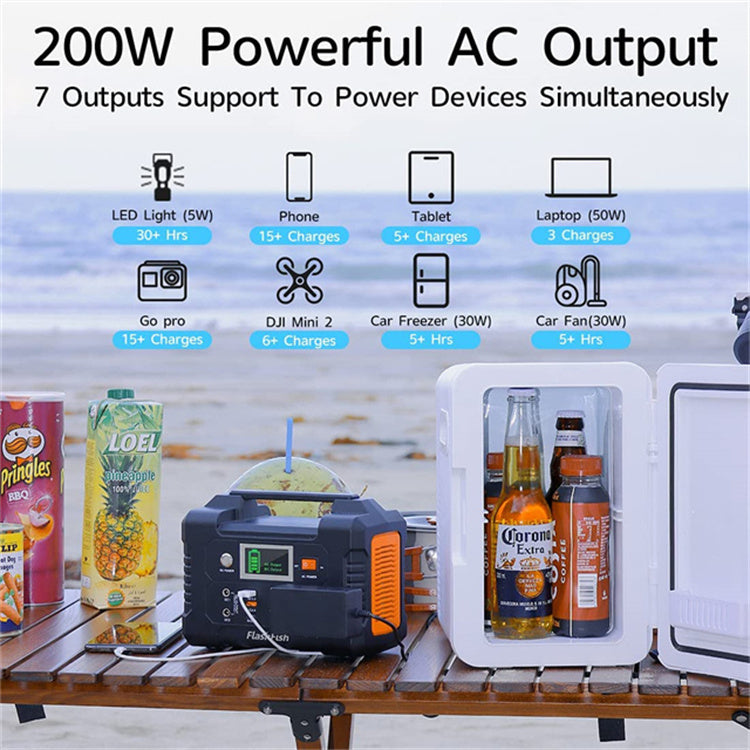 200W Portable Power Station; FlashFish 40800mAh Solar Generator with 60W 18V ETFE Portable Solar Panel; Flashfish Foldable Solar Charger - product view 2