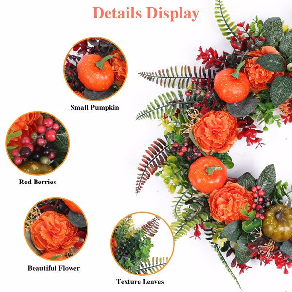17.71" Autumn Wreath with Pumpkin Mixed Leaves Berries Flowers Fall Decoration for Indoor Outdoor Window Wall Front Door in Halloween Thanks Giving - product view 3