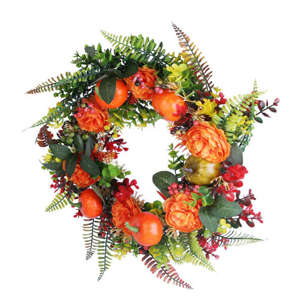 17.71" Autumn Wreath with Pumpkin Mixed Leaves Berries Flowers Fall Decoration for Indoor Outdoor Window Wall Front Door in Halloween Thanks Giving - product view 6