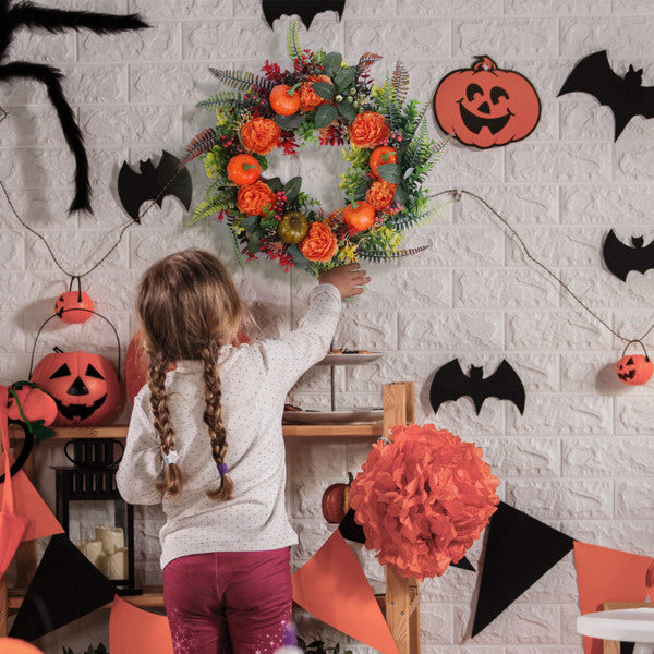 17.71" Autumn Wreath with Pumpkin Mixed Leaves Berries Flowers Fall Decoration for Indoor Outdoor Window Wall Front Door in Halloween Thanks Giving - product view 5