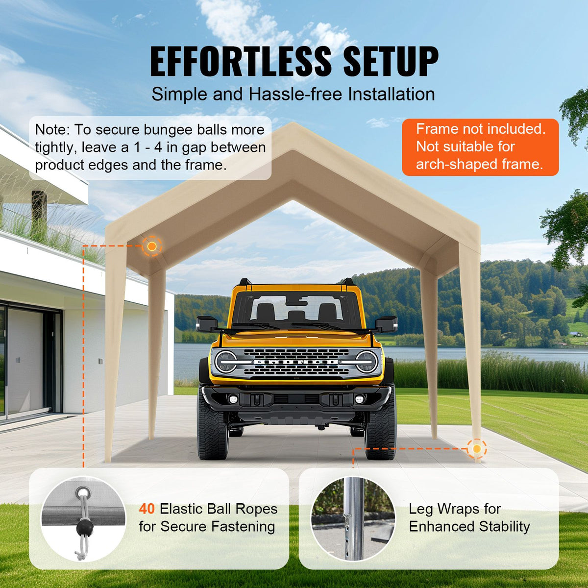 VEVOR 10 x 20 ft Carport Replacement Canopy Cover, Beige