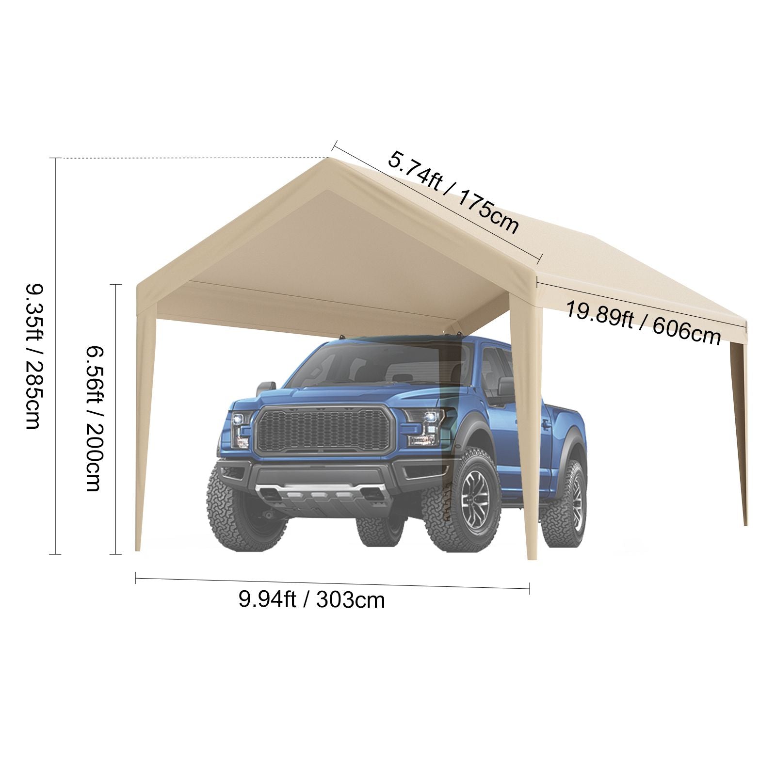 VEVOR 10 x 20 ft Carport Replacement Canopy Cover, Beige