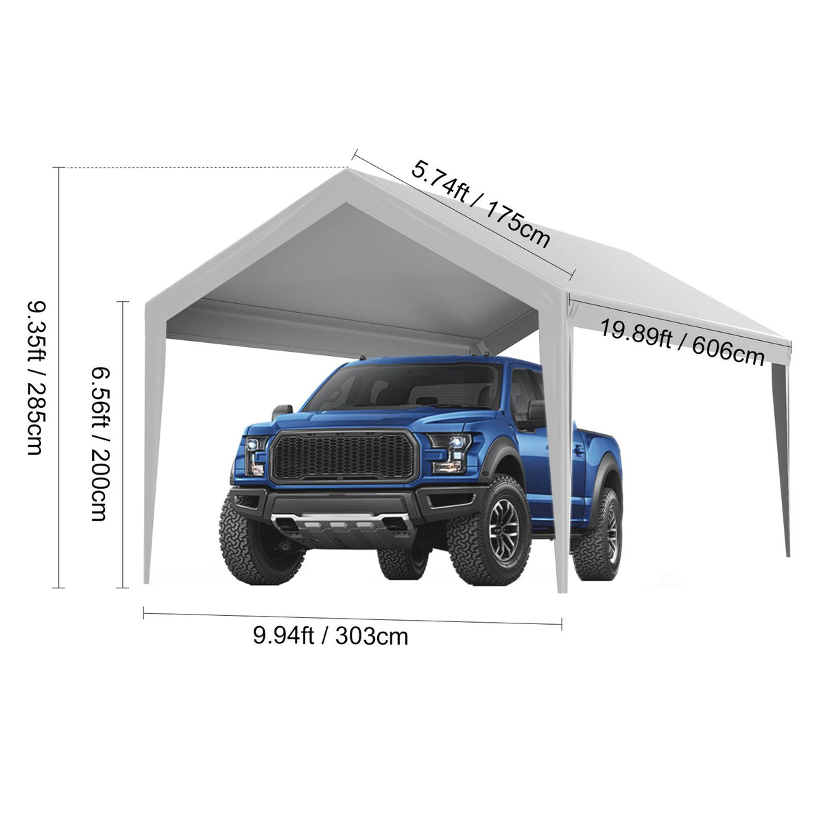 VEVOR 10 x 20 ft Carport Replacement Canopy Cover, Gray